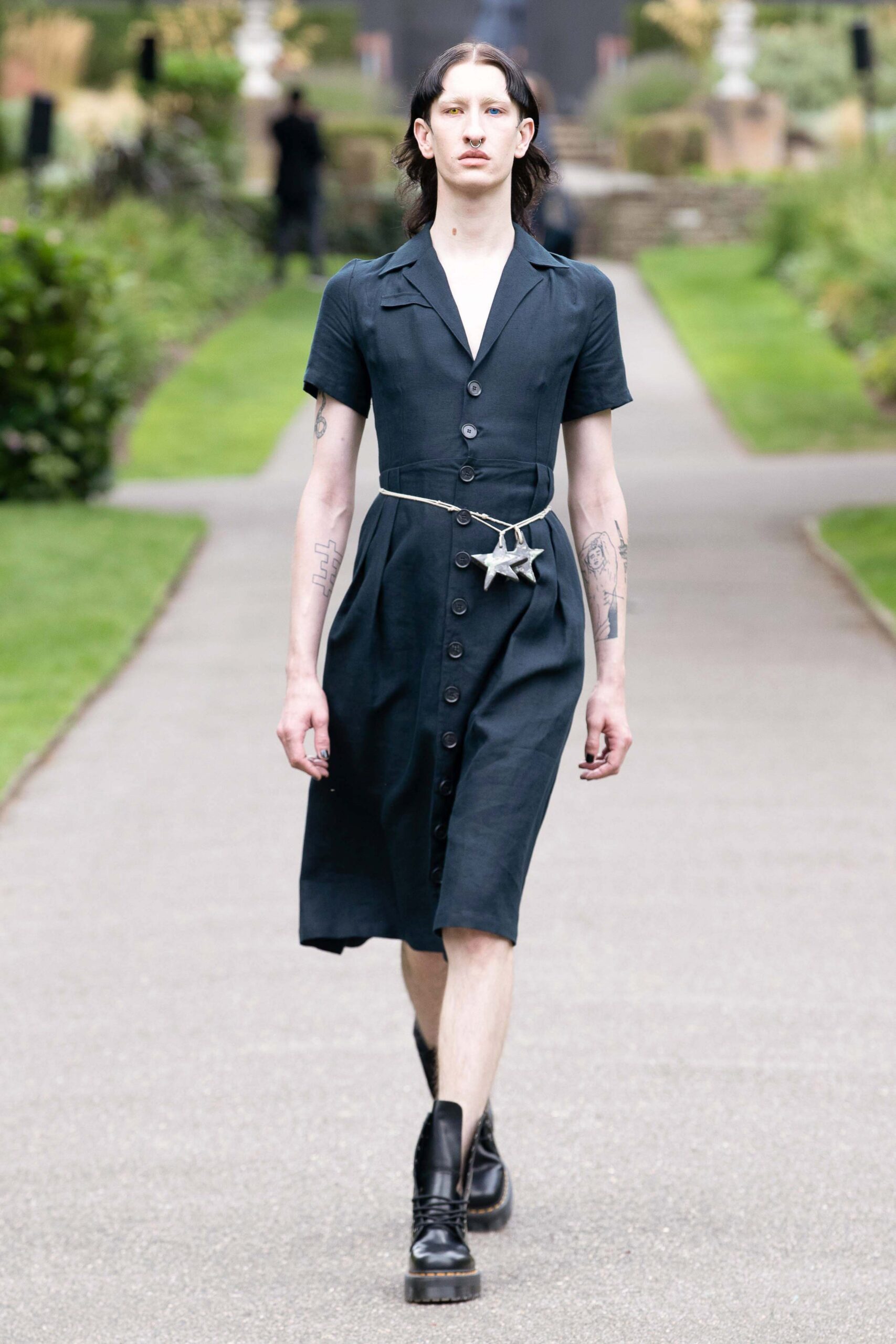 black midi dress with platform shoes