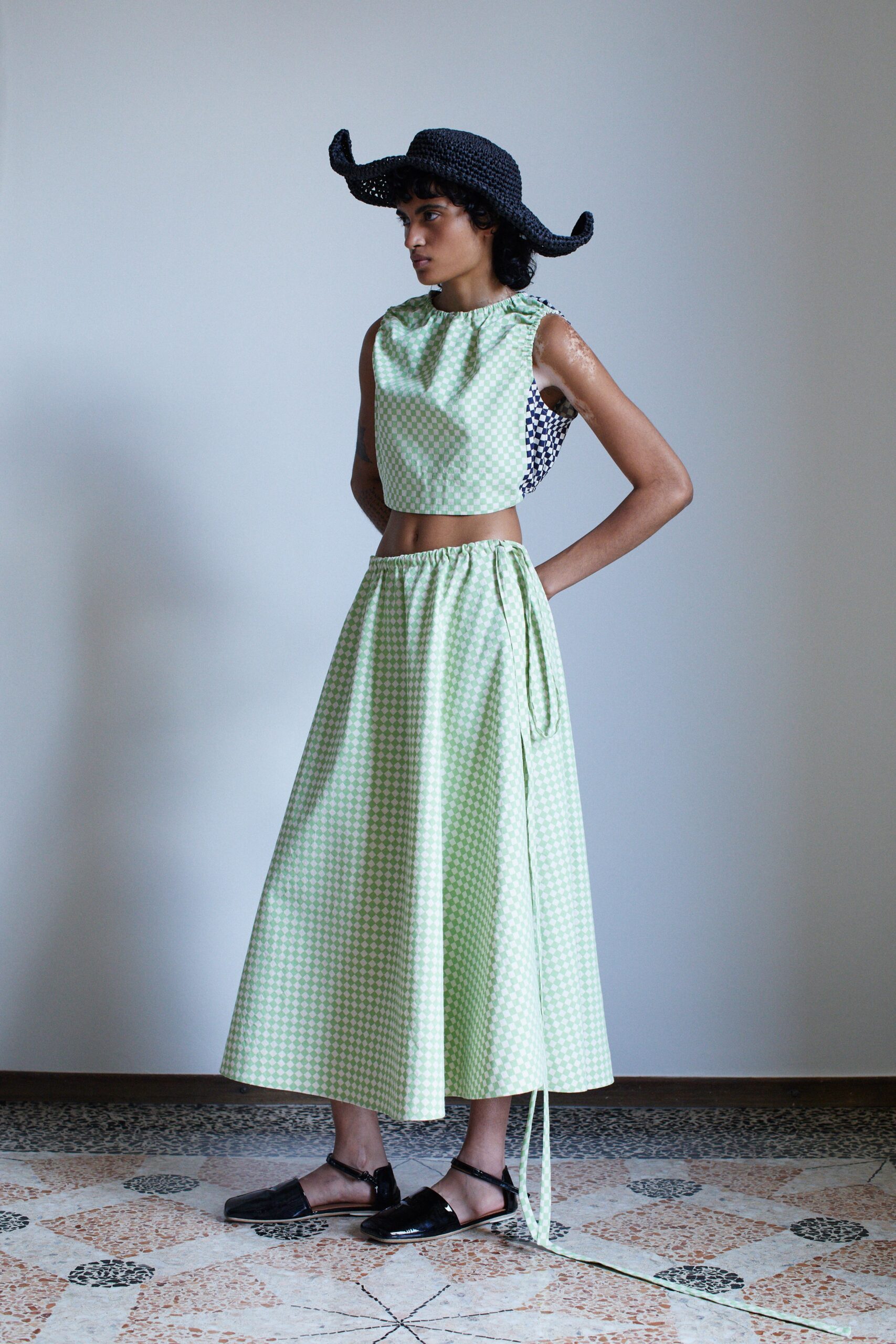 green cotton top and skirt