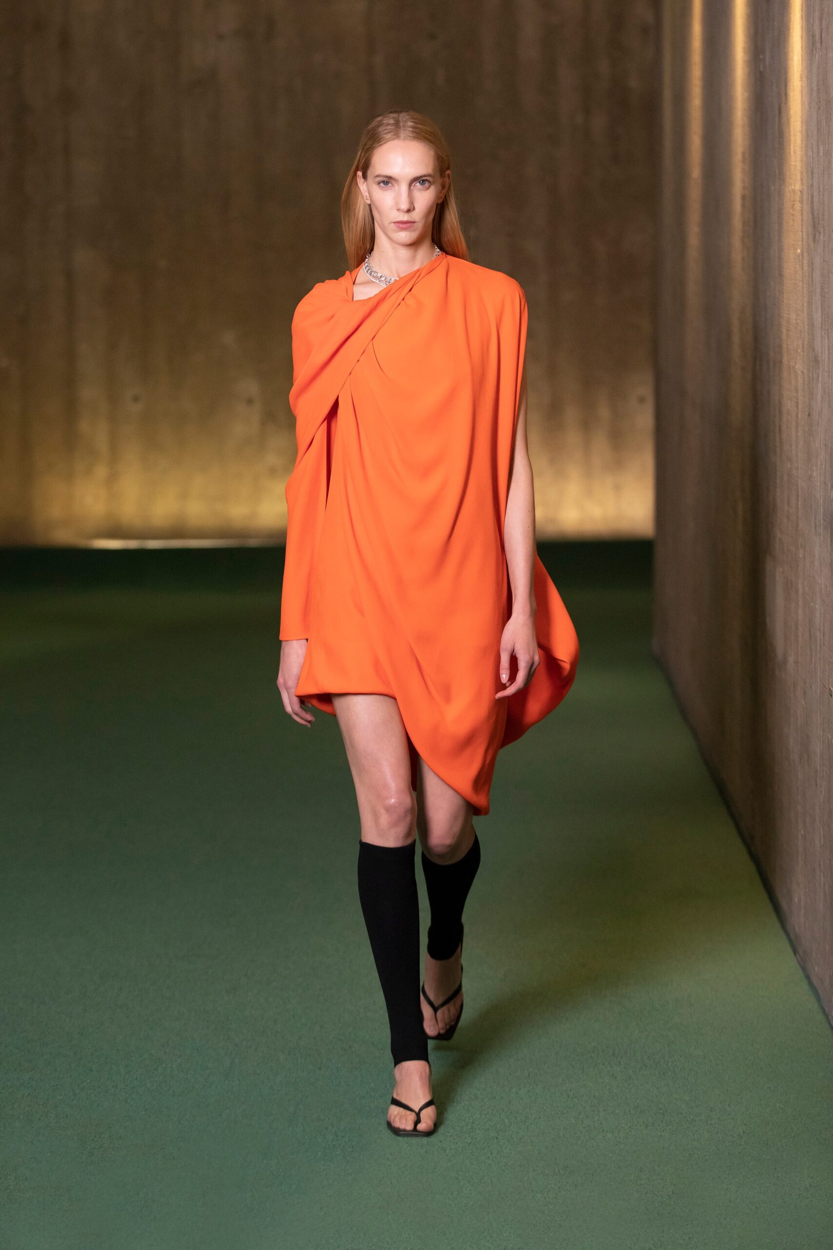 relaxed orange asymmetric dress