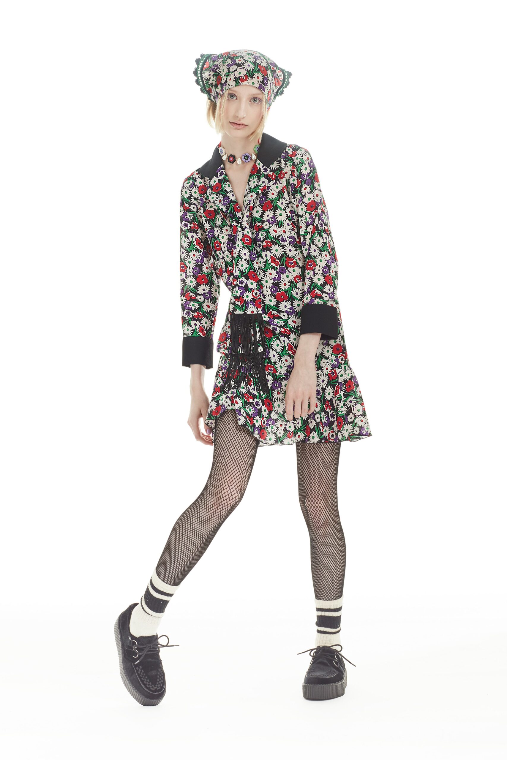 floral mini shirt-dress with accessories