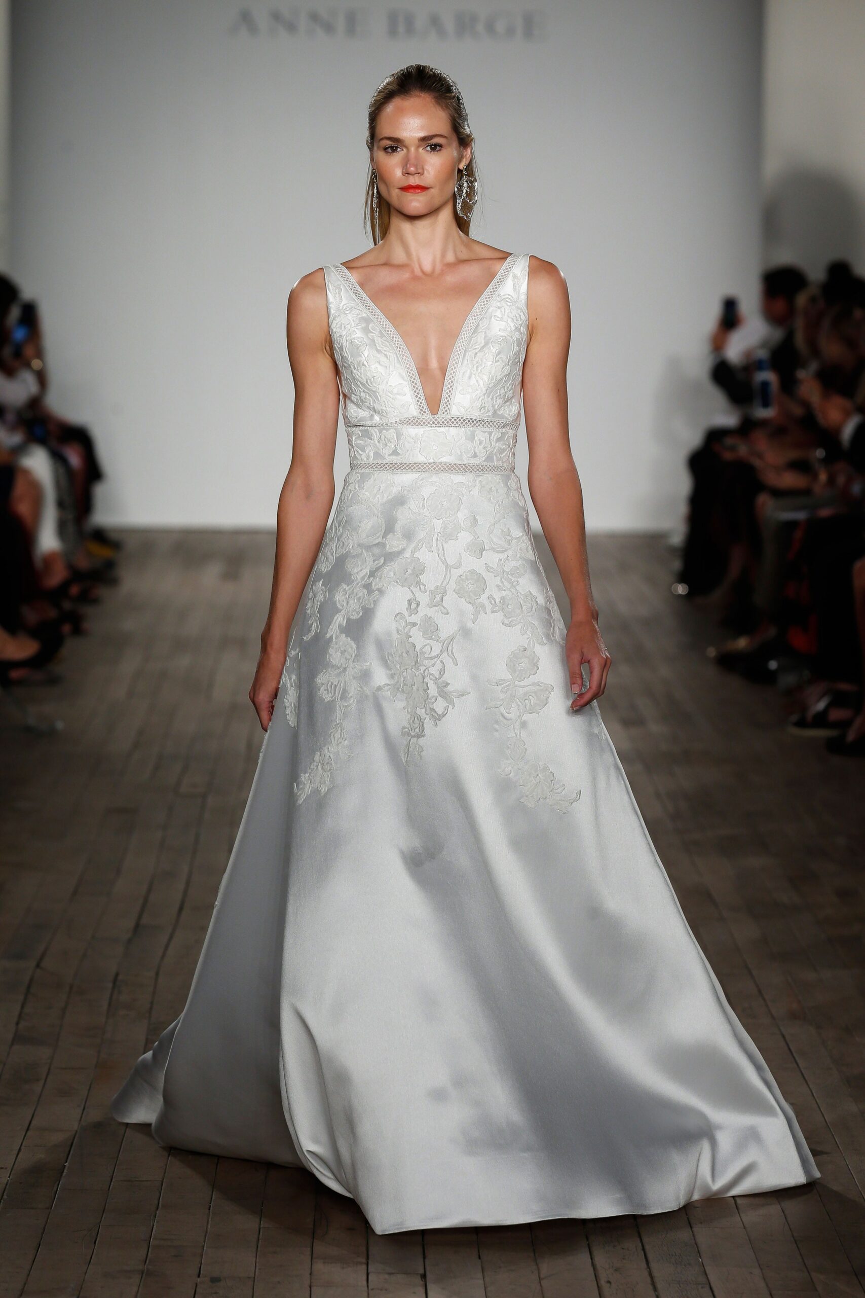 white silk embroidered gown