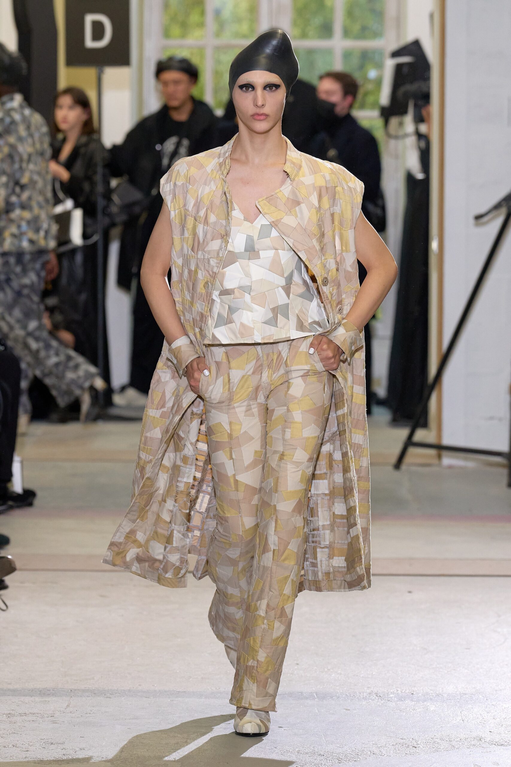 beige silk relaxed printed cape