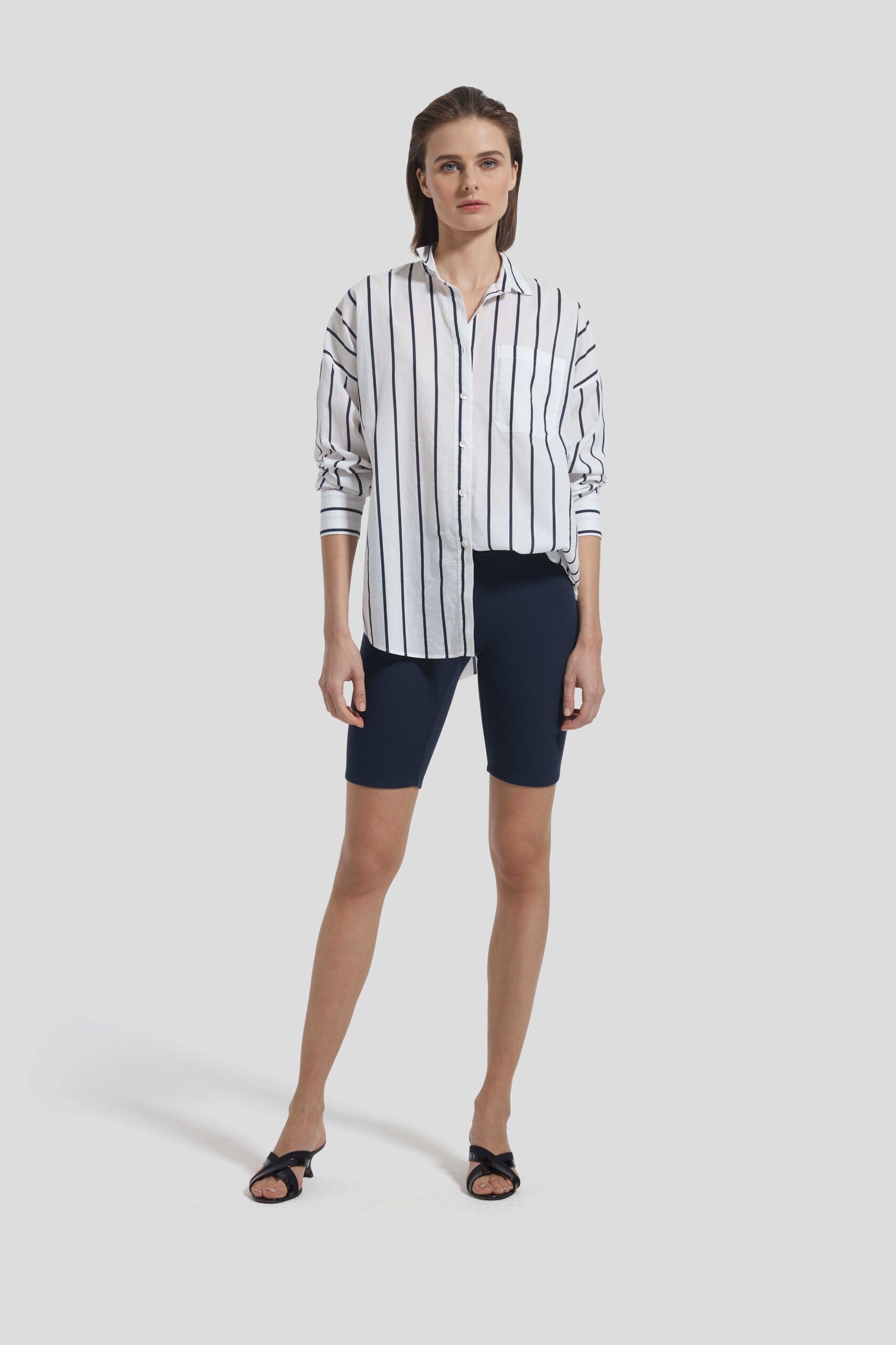 striped cotton shirt with blue shorts