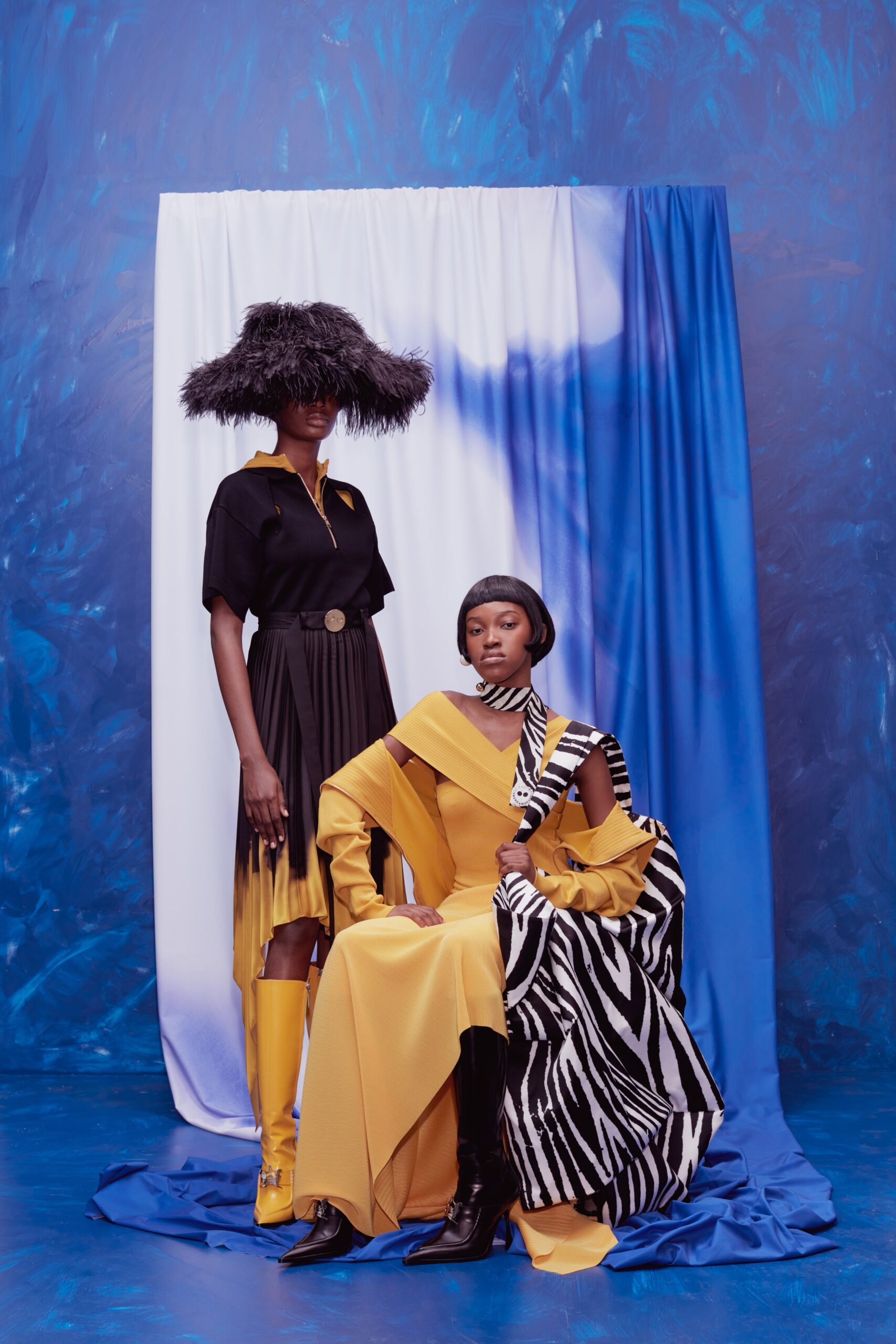 yellow and black midi dresses