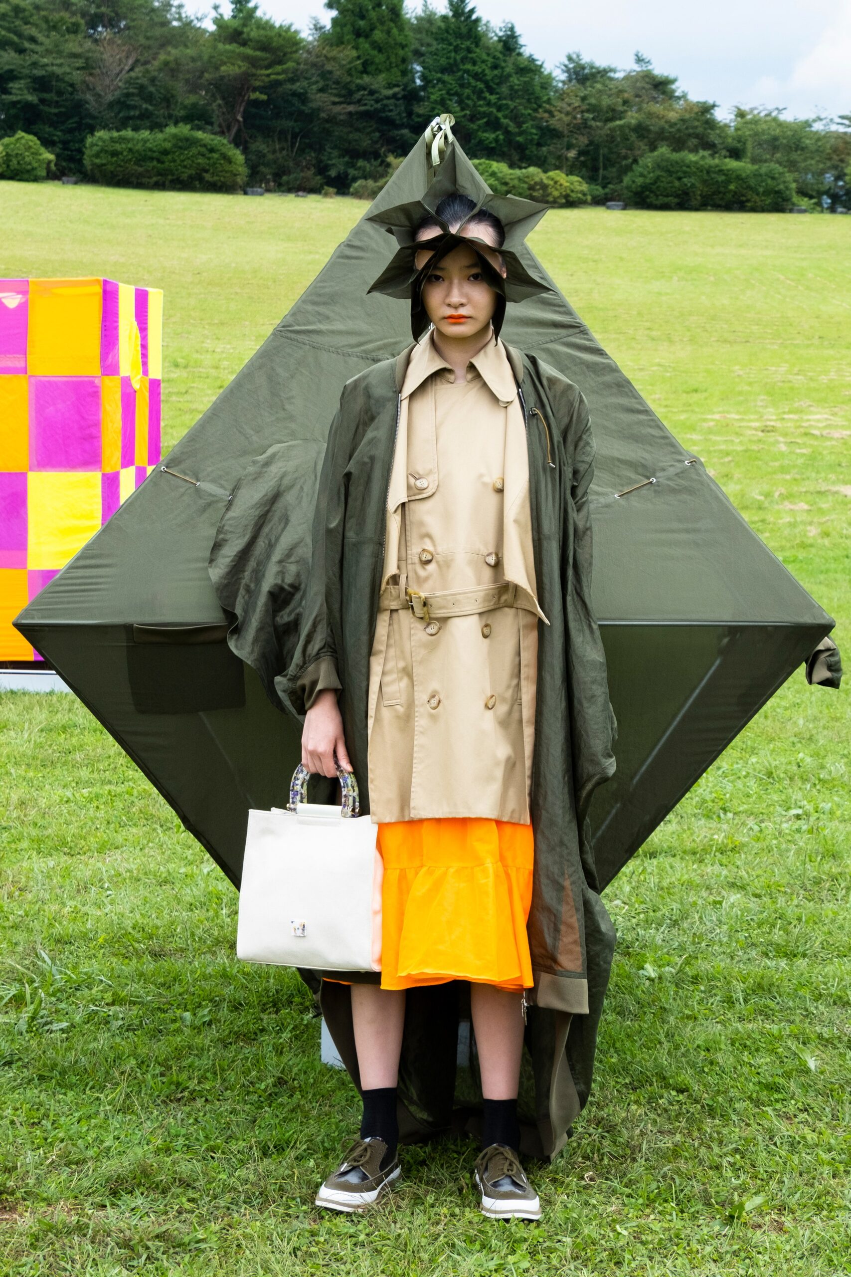 green oversized draped cape