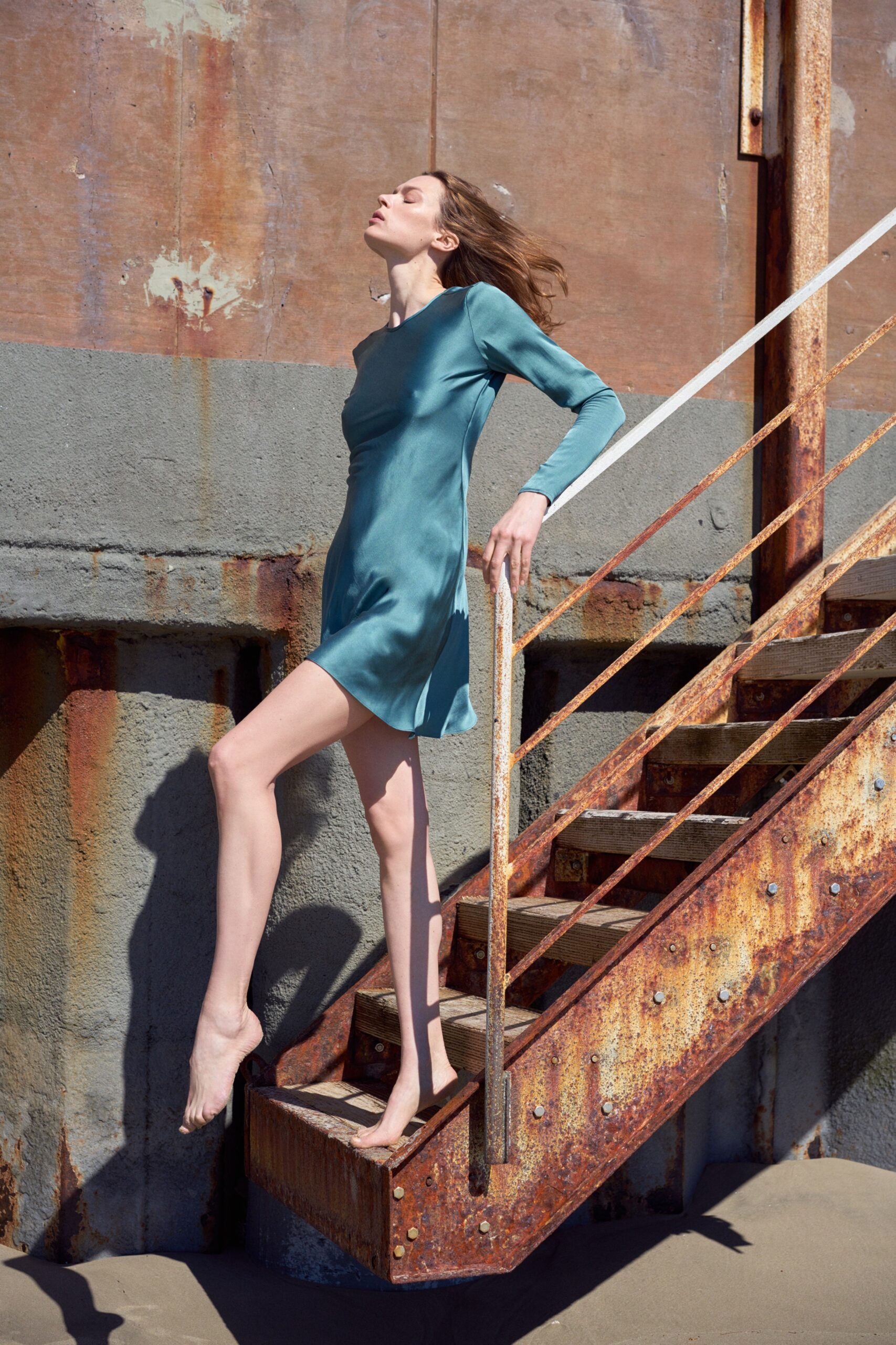 fitted teal silk mini dress