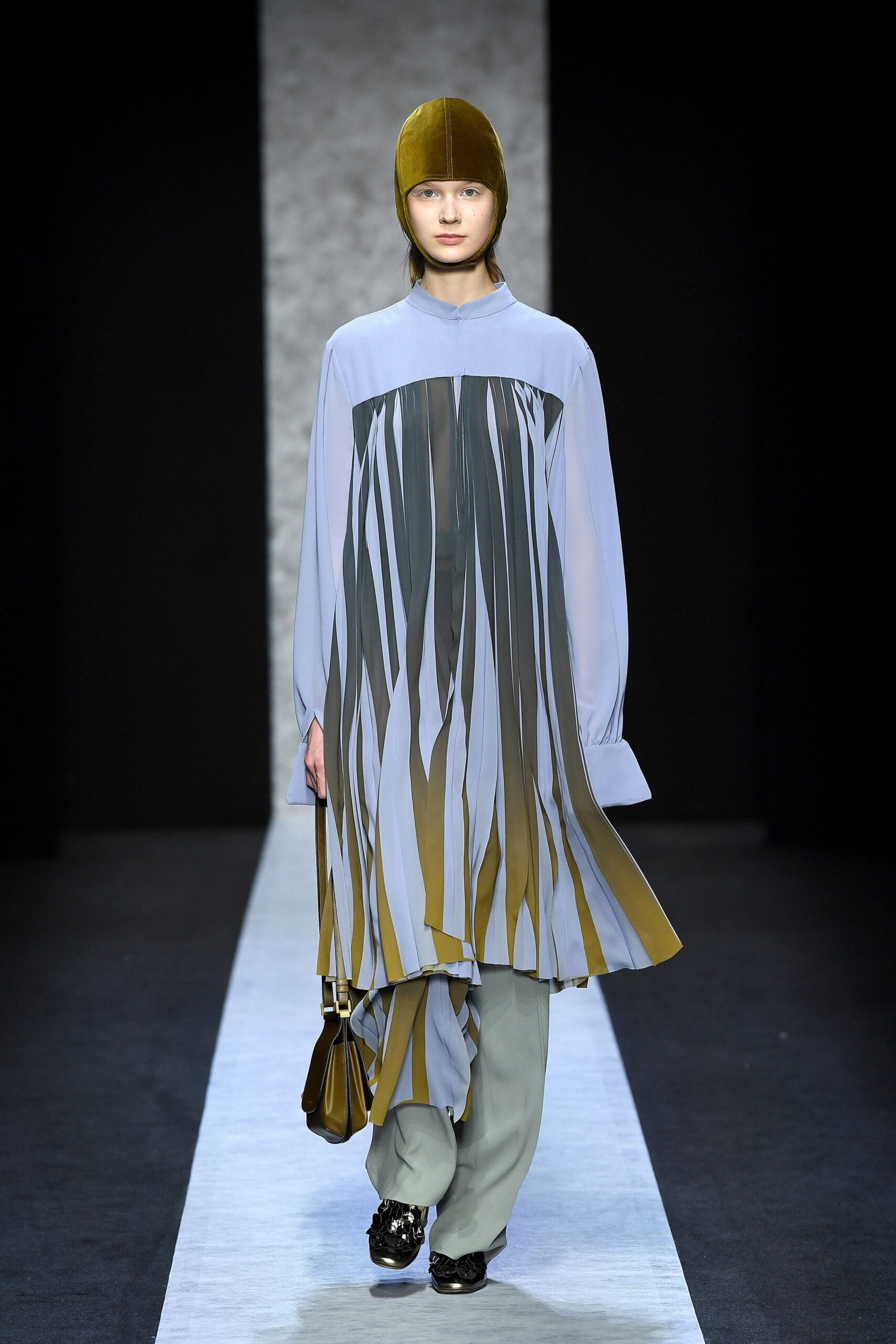 pleated maxi dress with relaxed pants