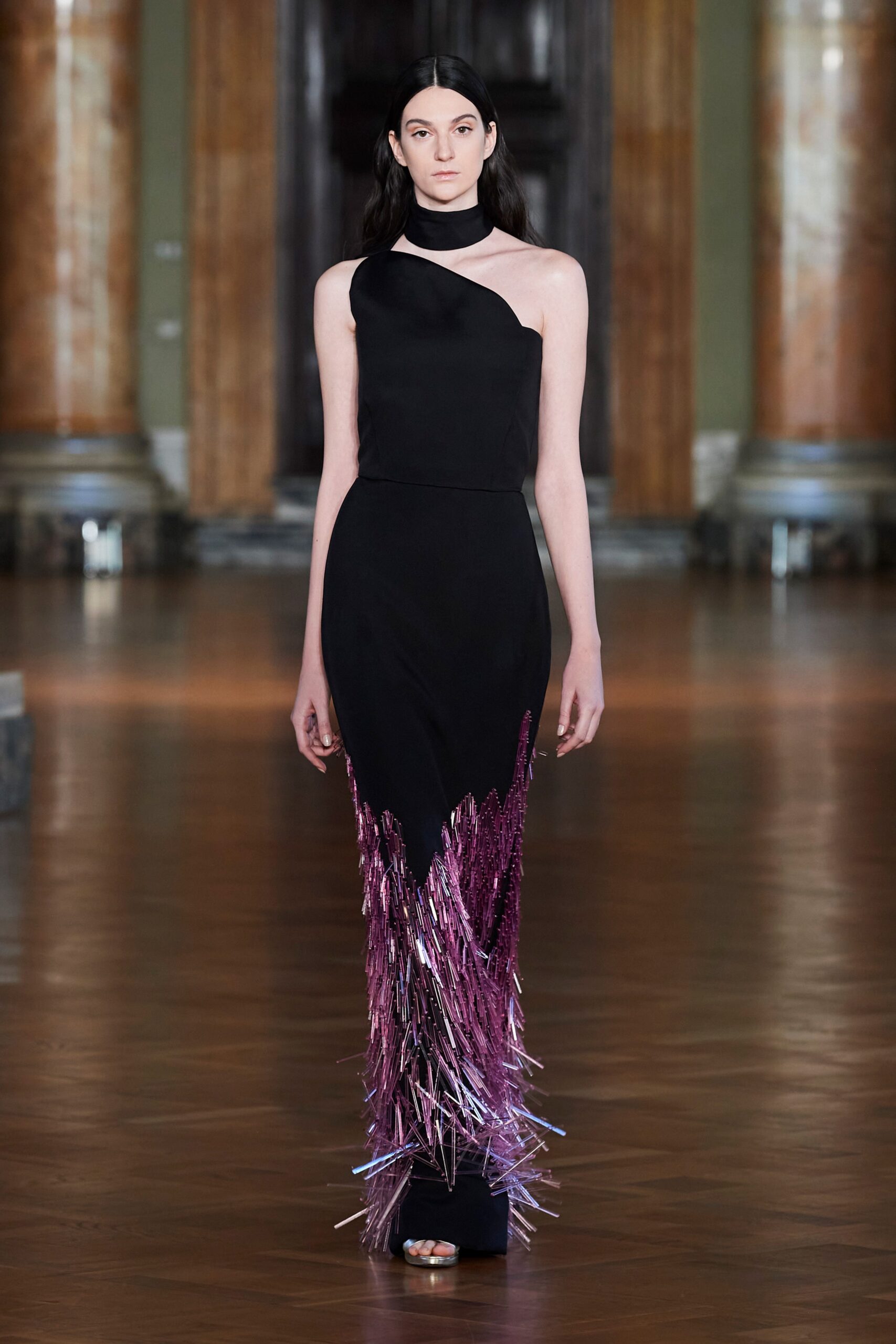 black silk sleeveless gown