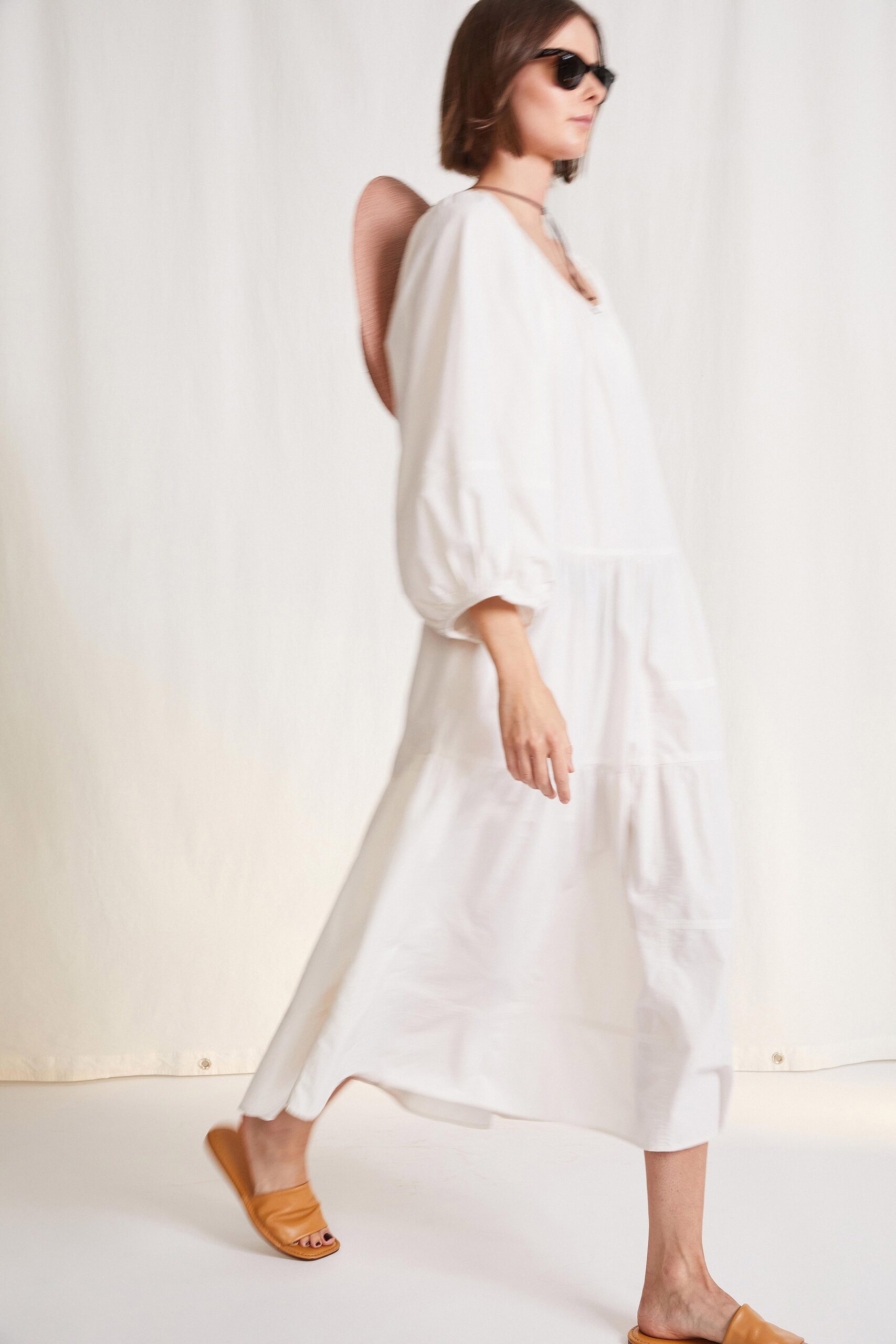white relaxed midi dress