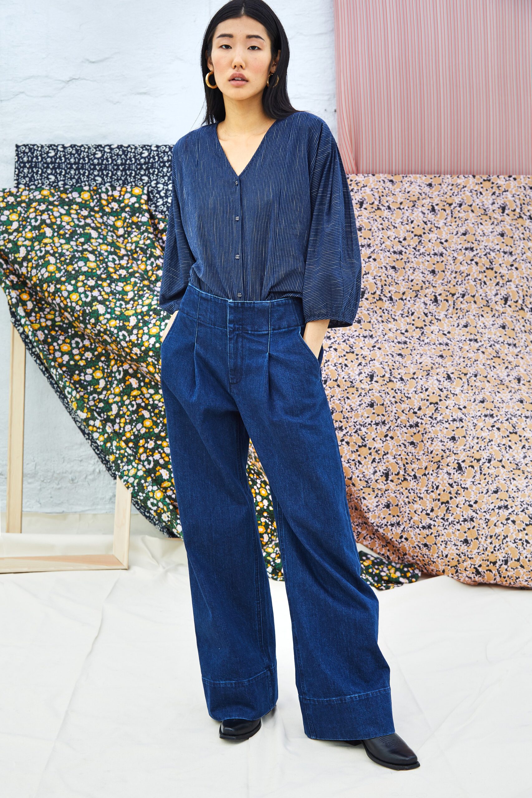 blue relaxed shirt and pants