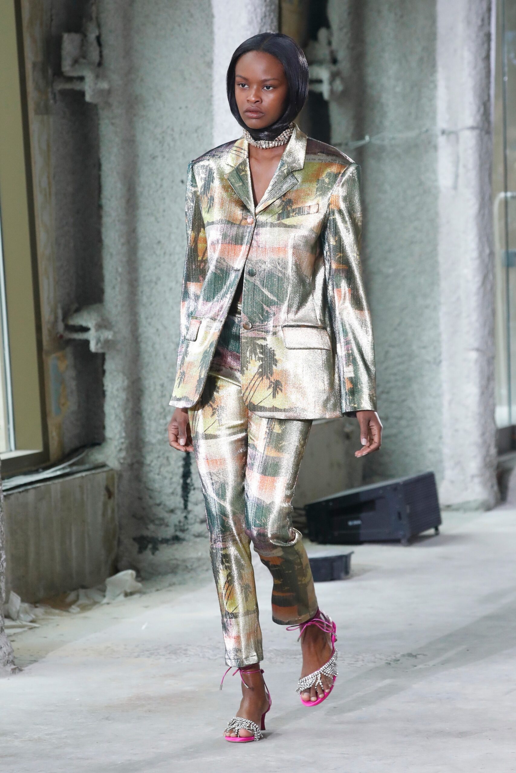 metallic multi-colored suit
