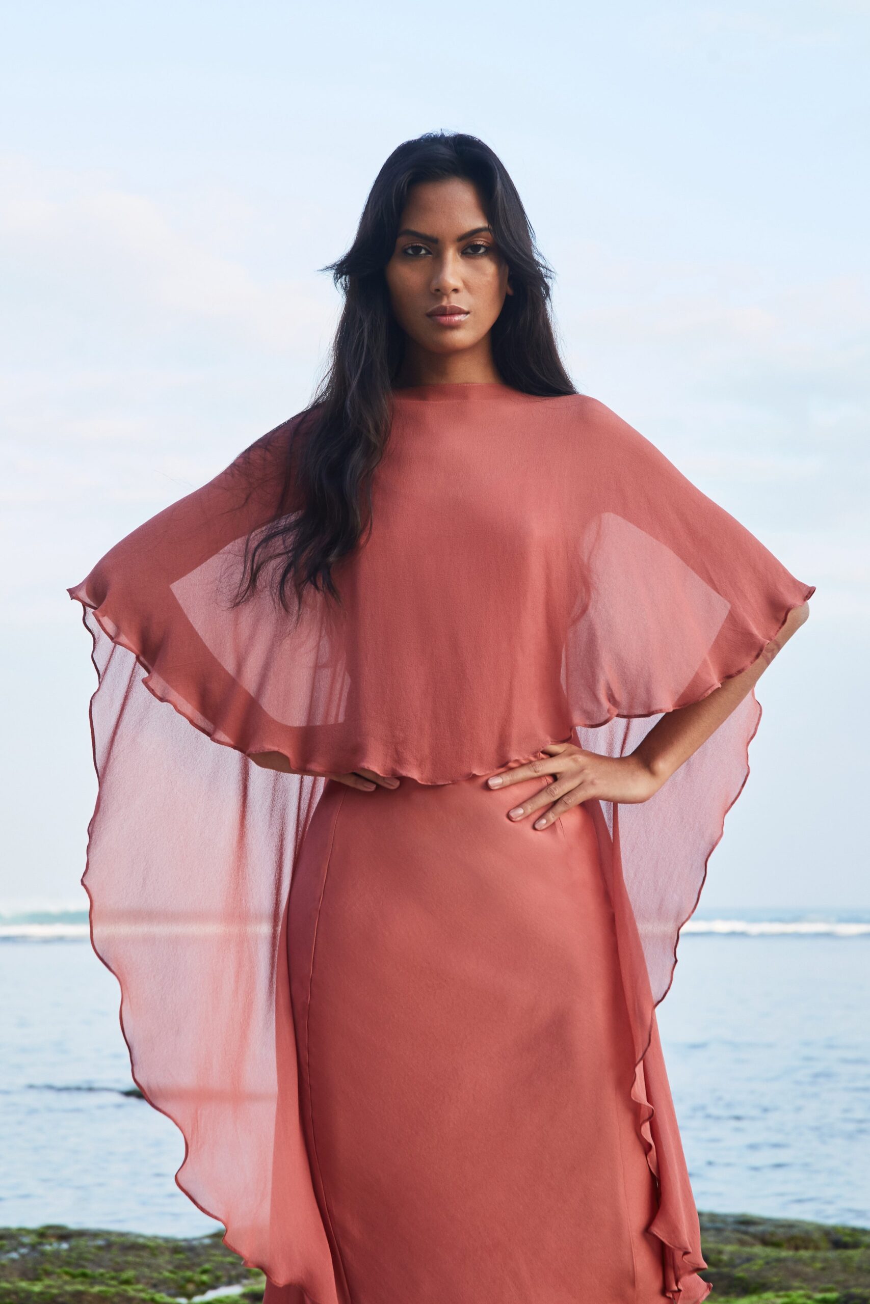 pink chiffon flowing dress