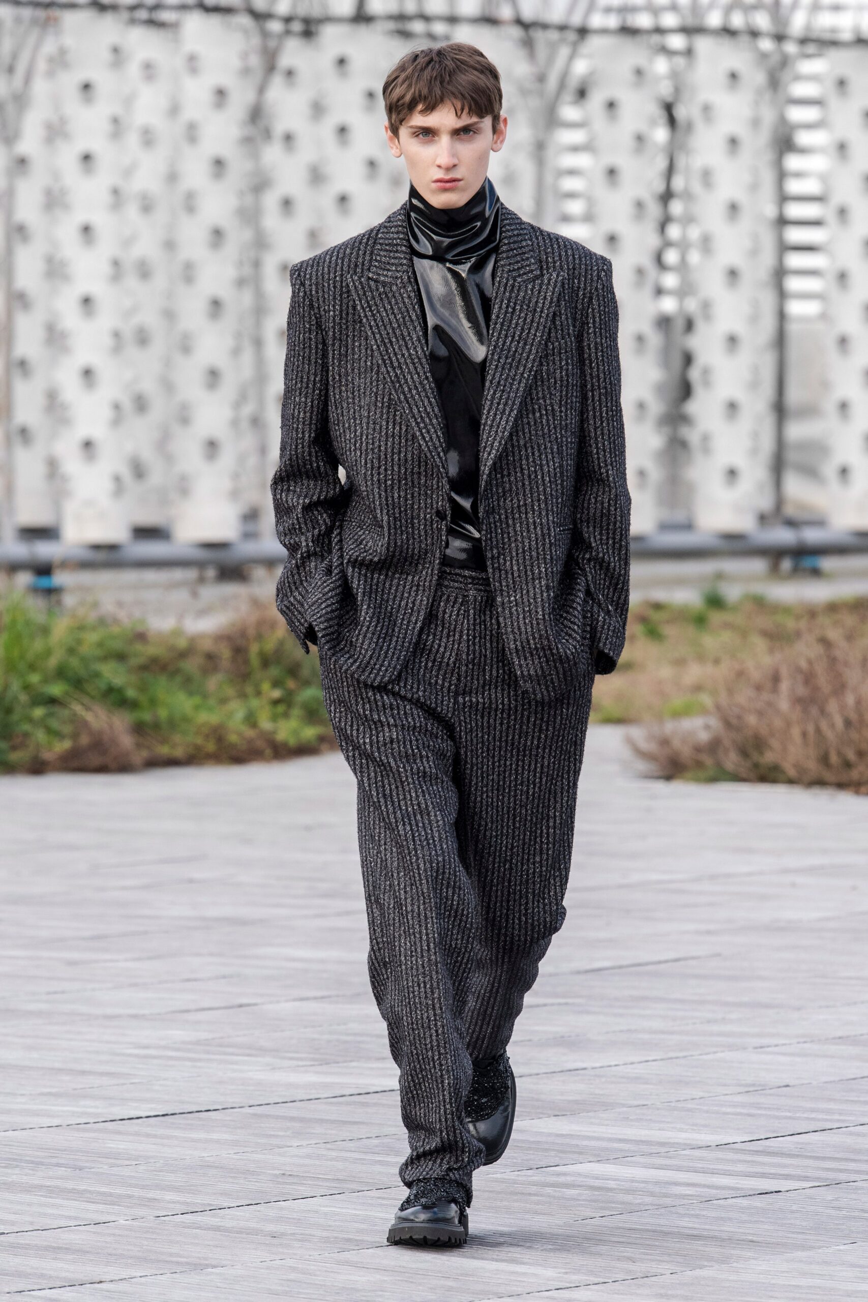 tailored black and gray suit