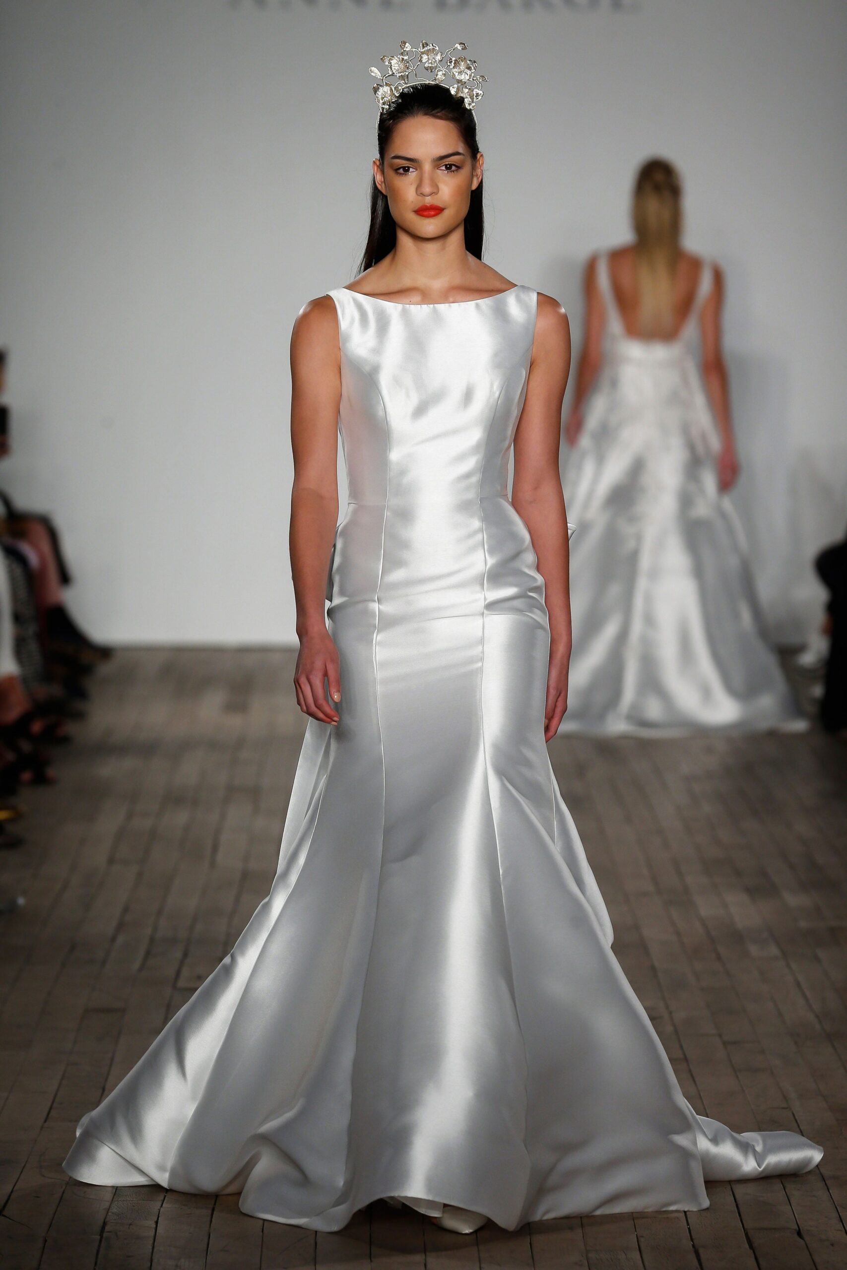 white silk fitted gown