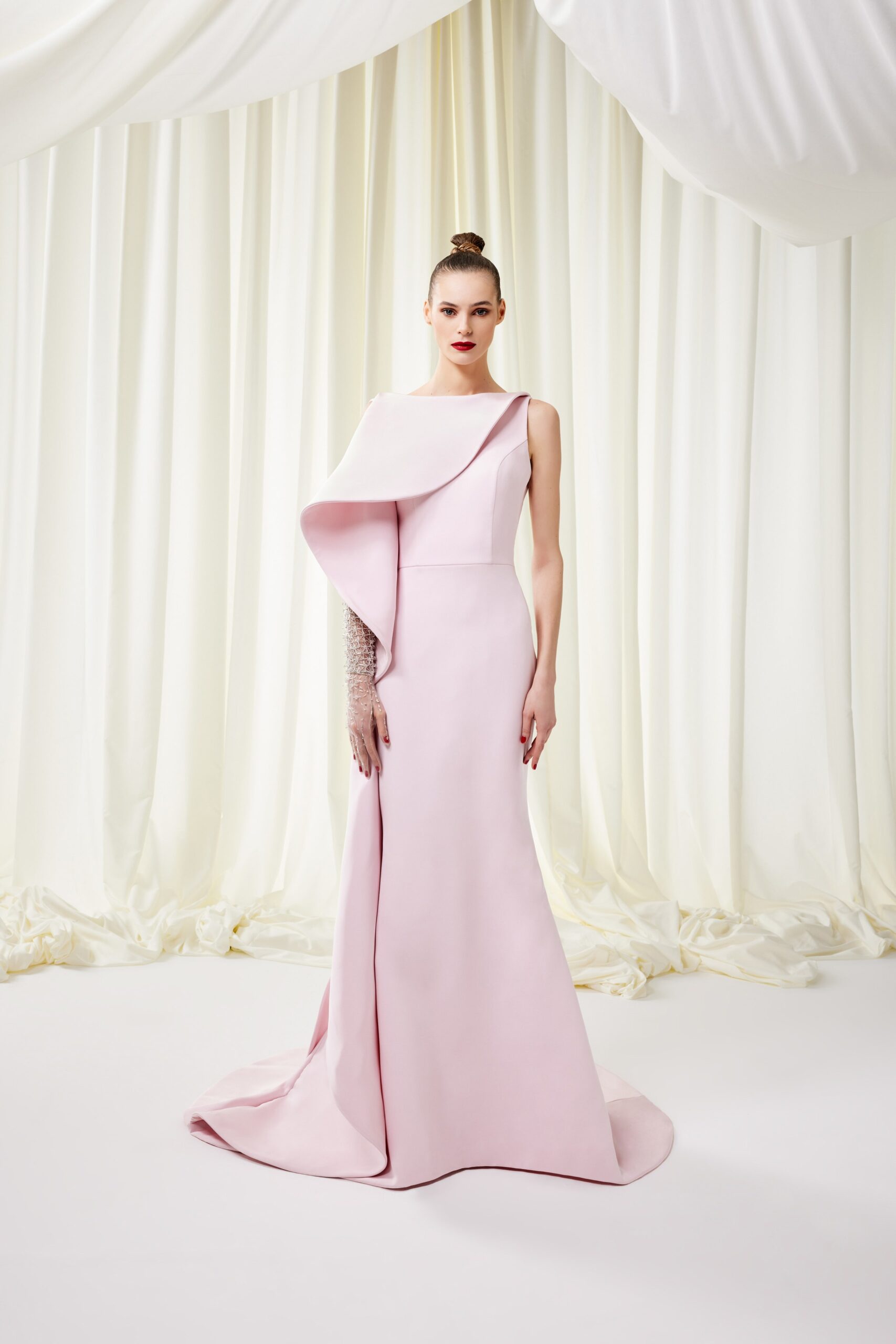 fitted pink silk gown