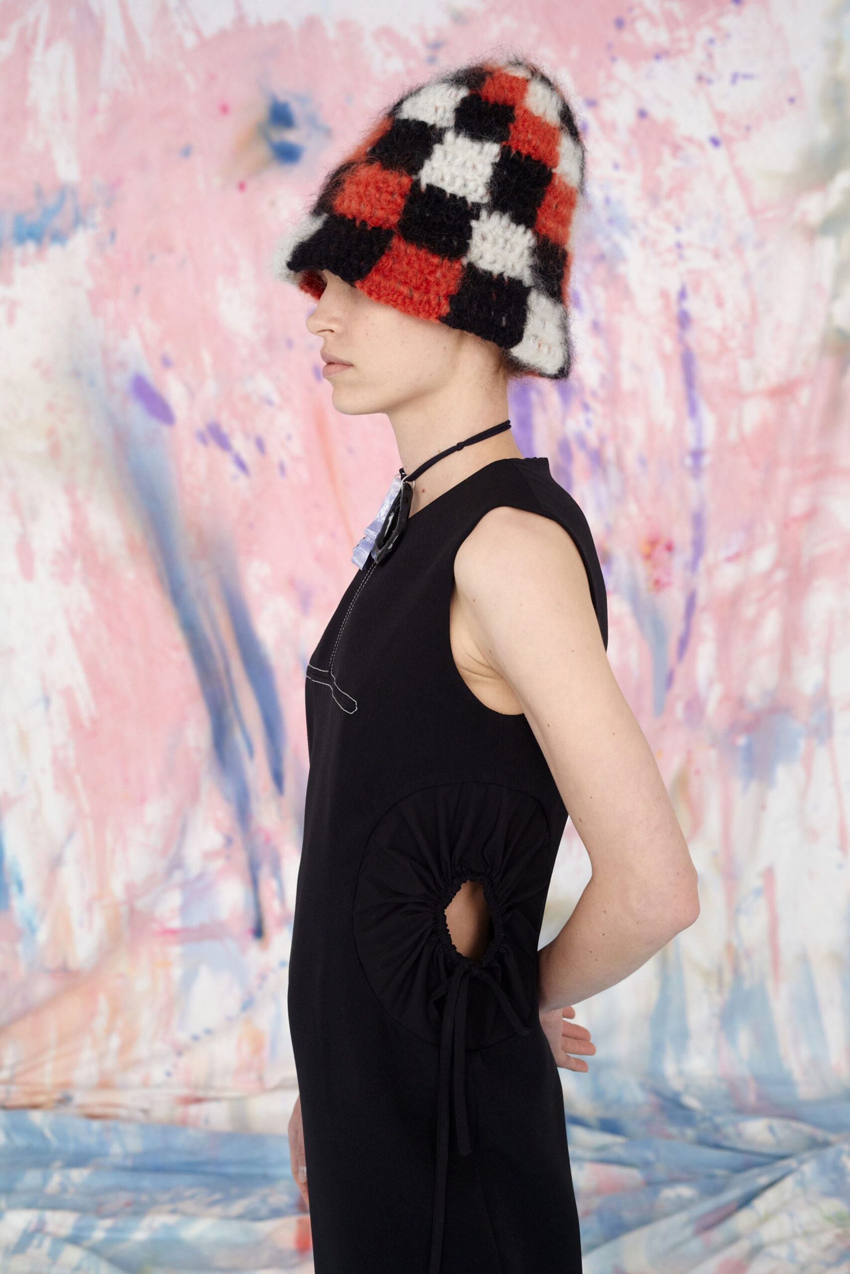 red wool relaxed checked hat