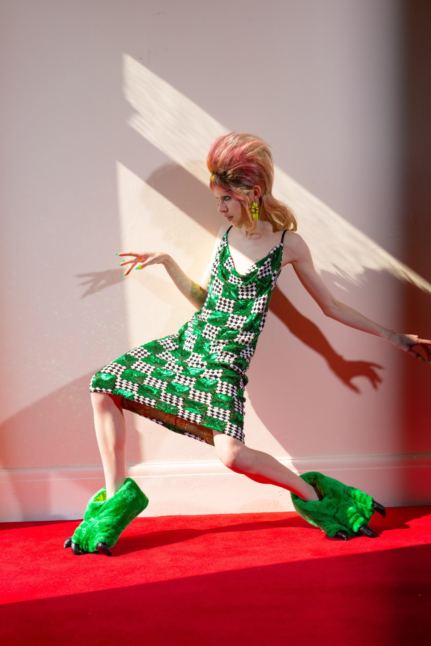 green cotton sleeveless v-neck fitted printed mini dress