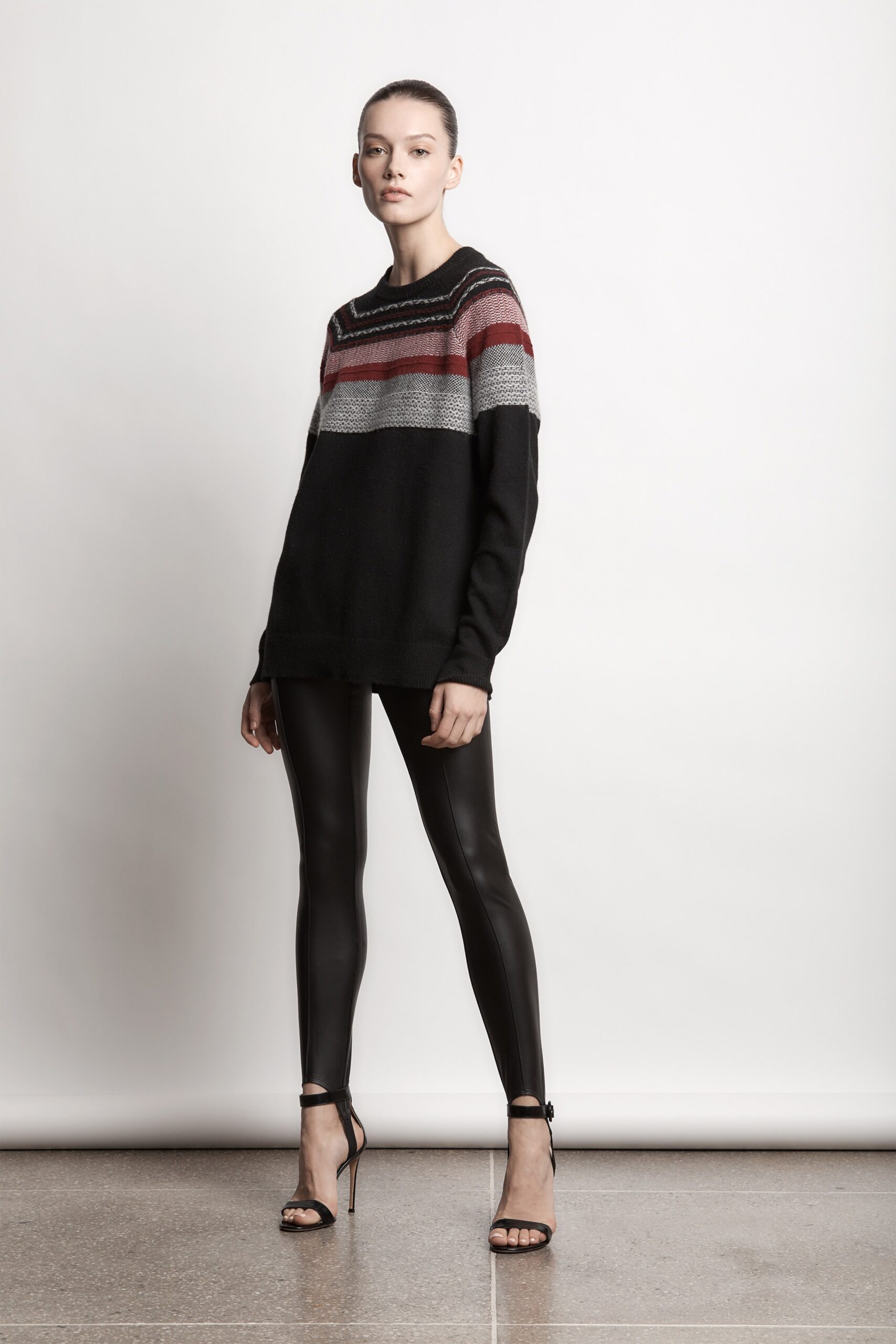 black and red striped sweater with leggings