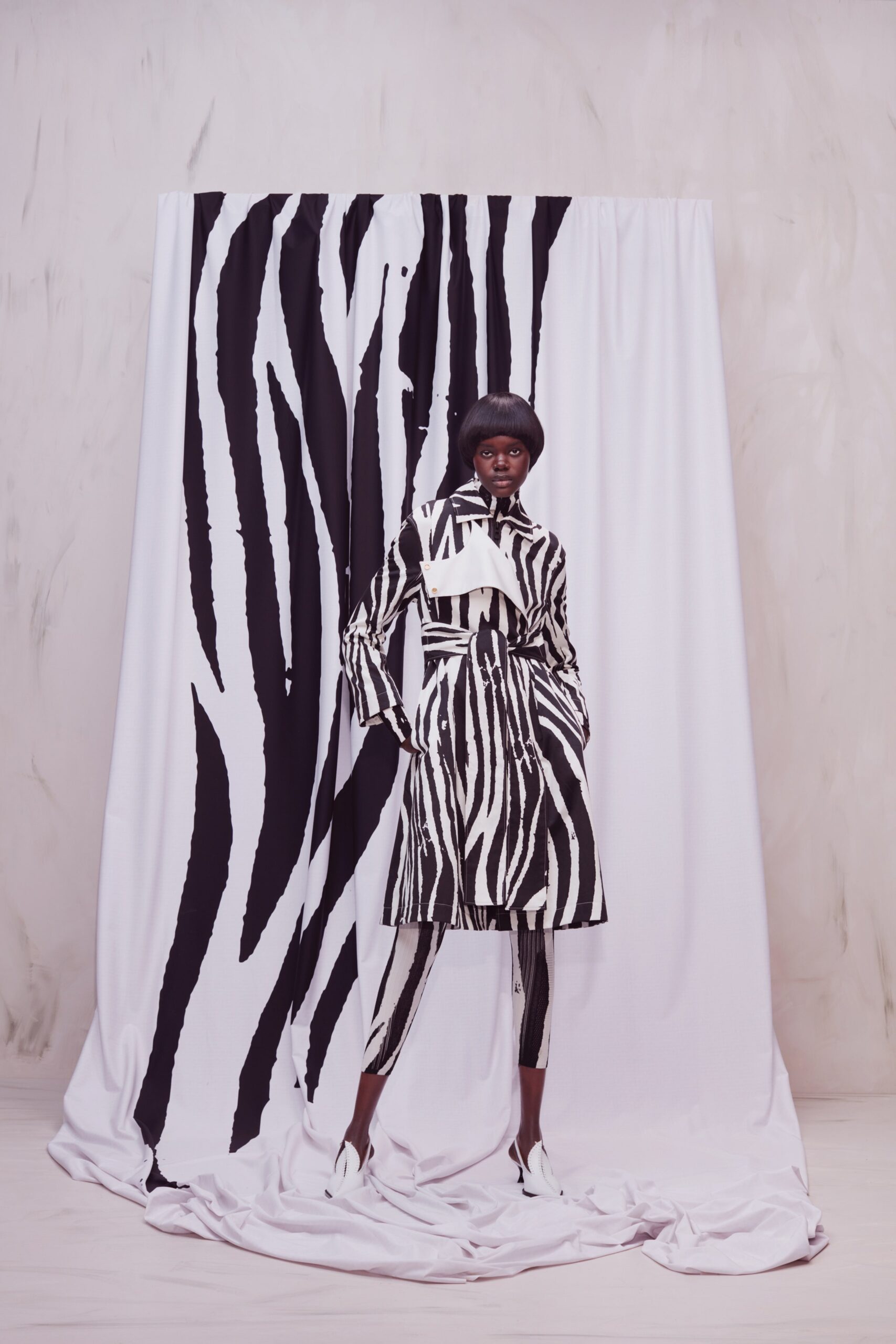 black and white striped coat
