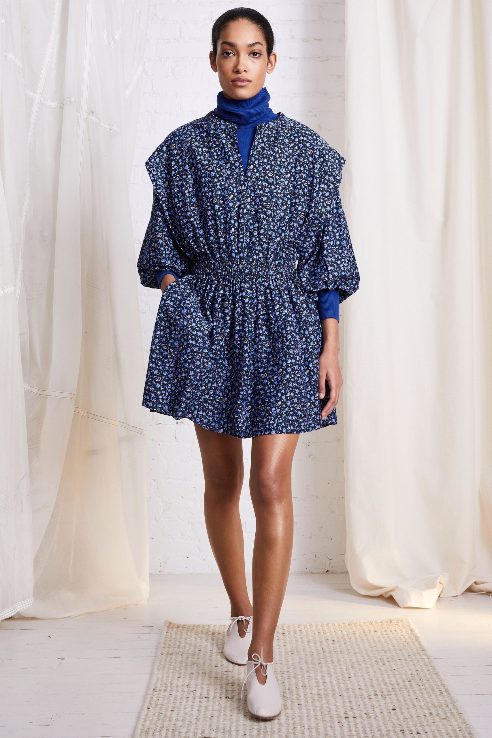 blue cotton relaxed mini dress