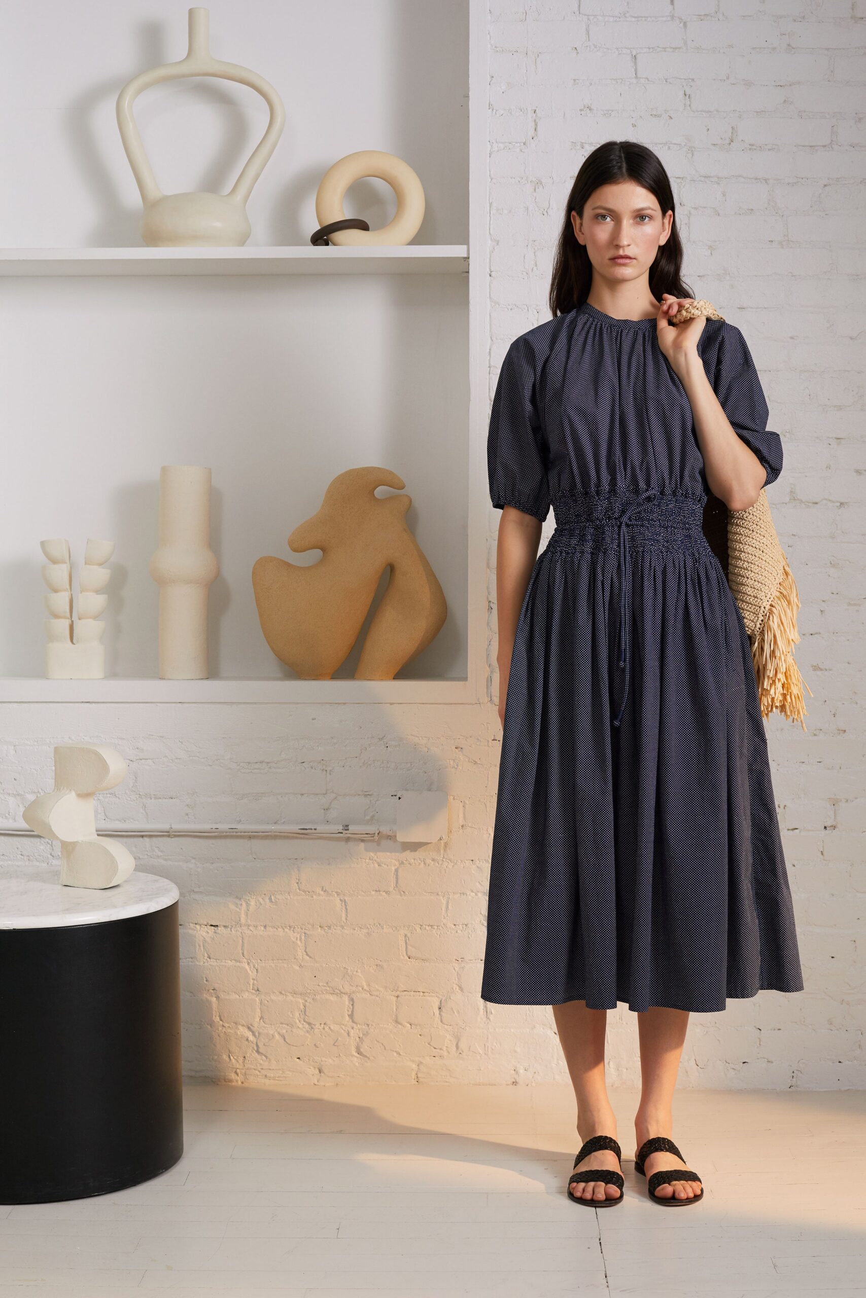 relaxed blue cotton midi dress