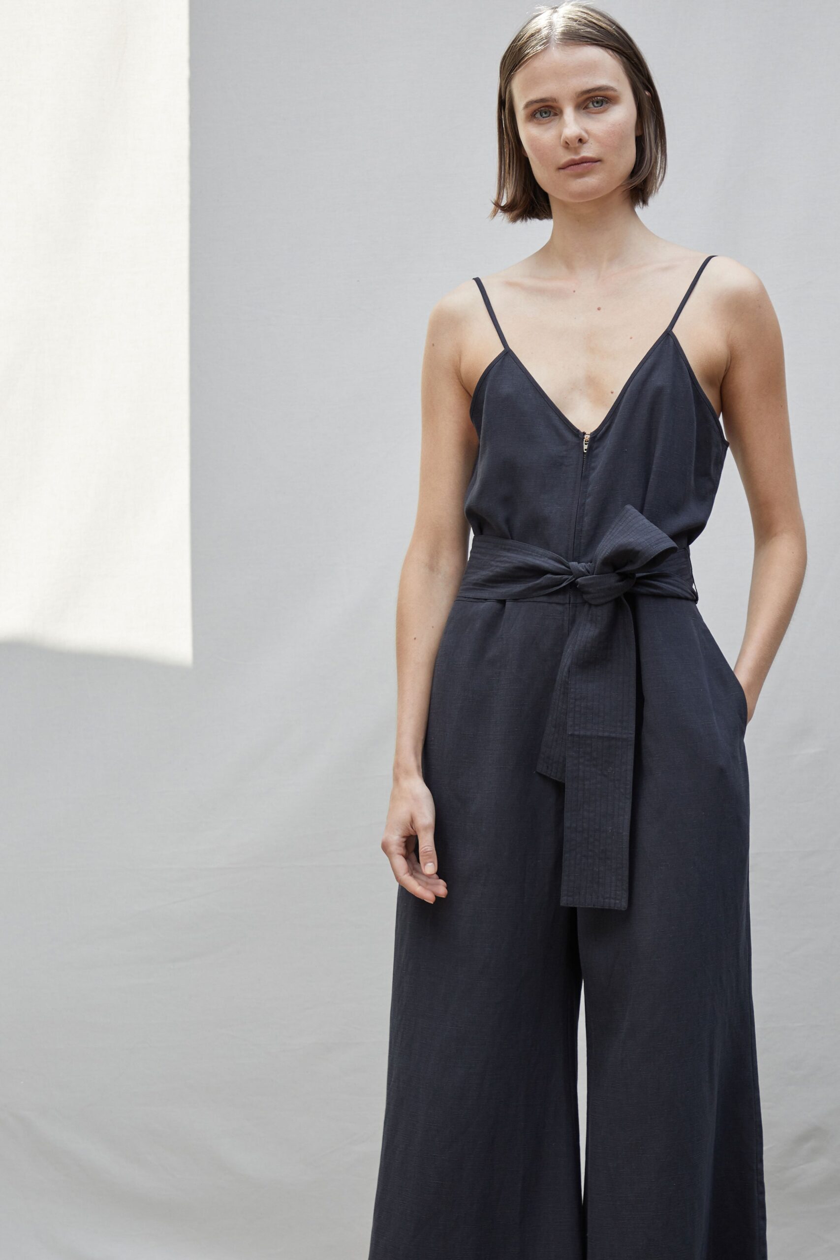 black cotton sleeveless jumpsuit