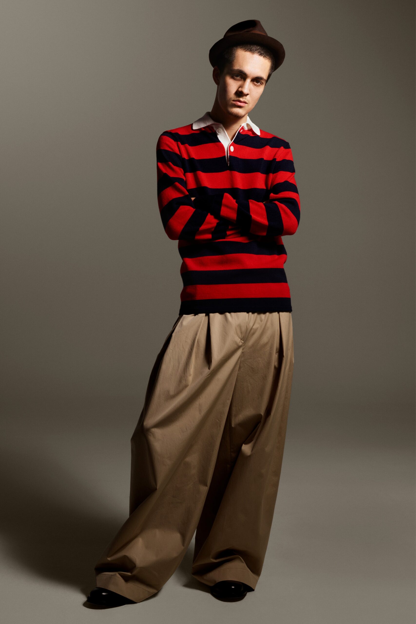 striped sweater and relaxed pants