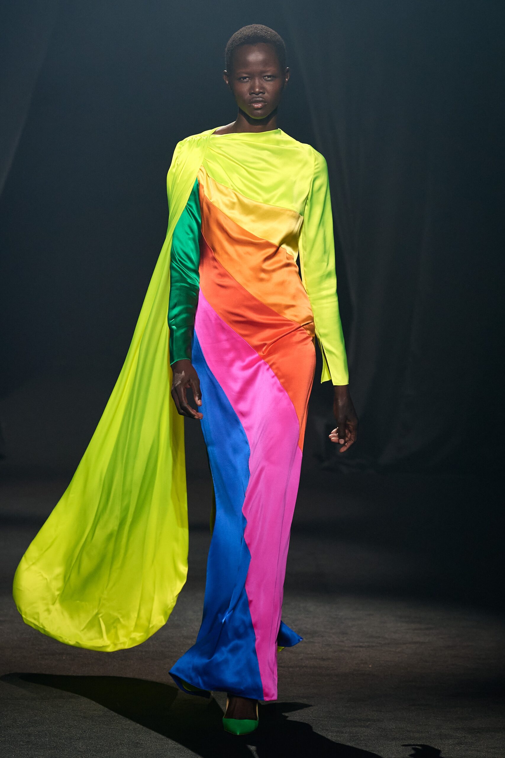 green silk oversized flowing cape