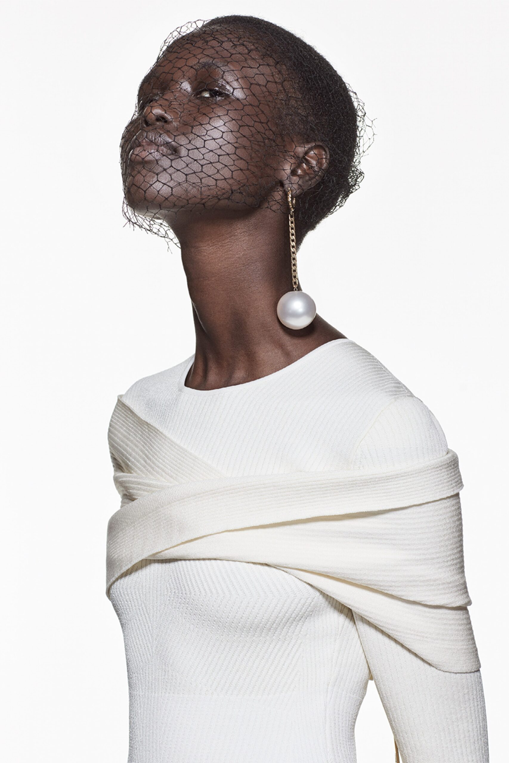 fitted white draped dress