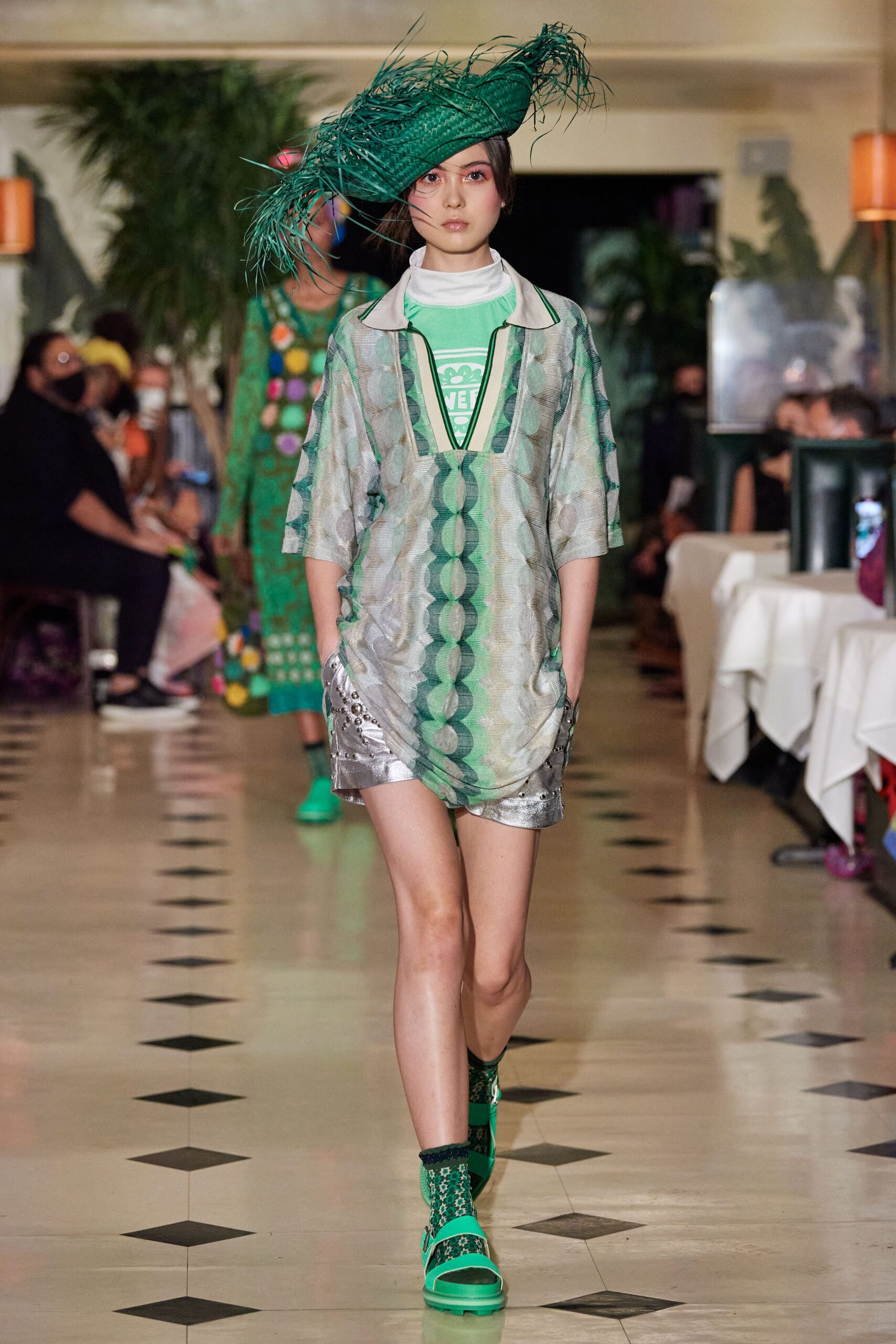 green layered short dress