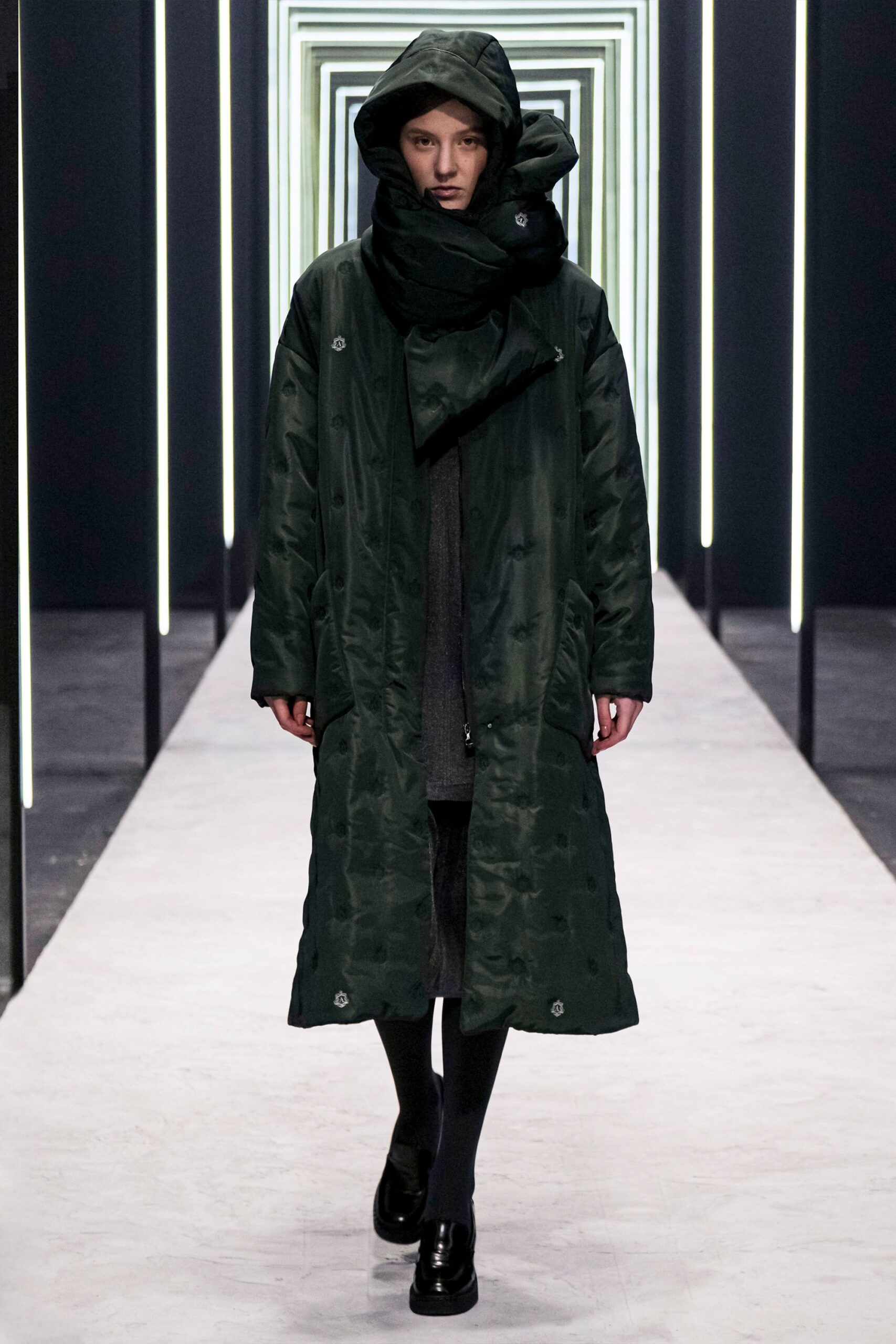 relaxed green hooded coat
