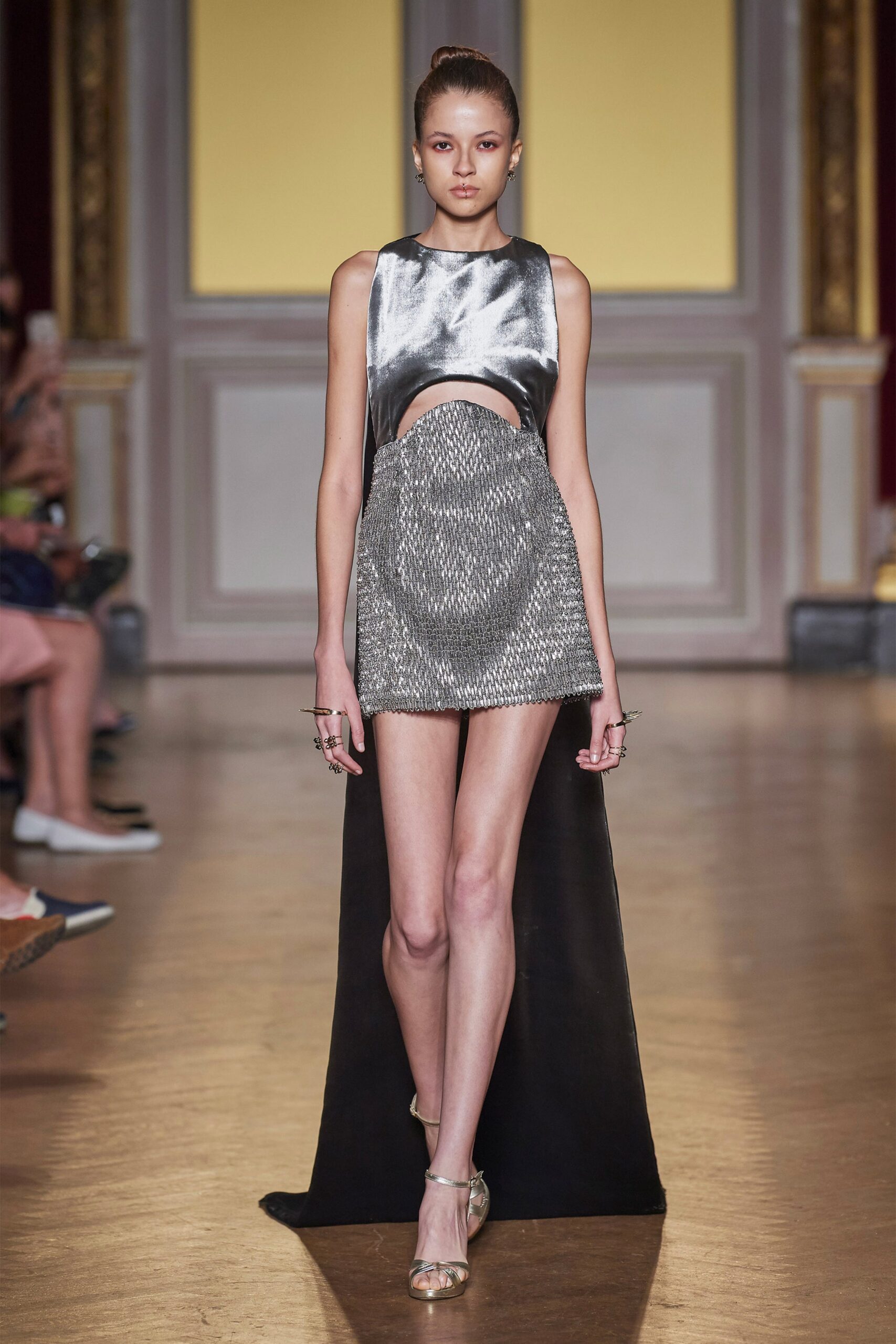 silver metallic sleeveless dress