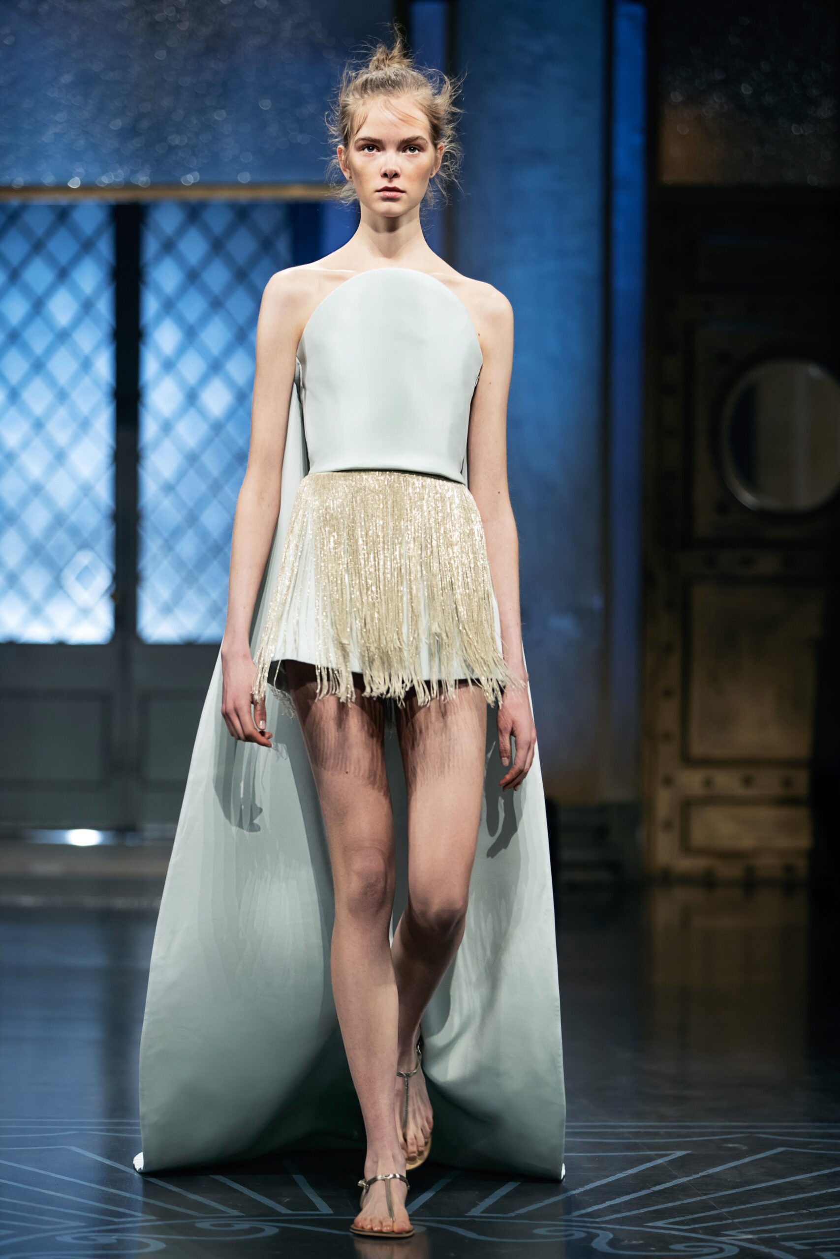 light blue silk sleeveless dress