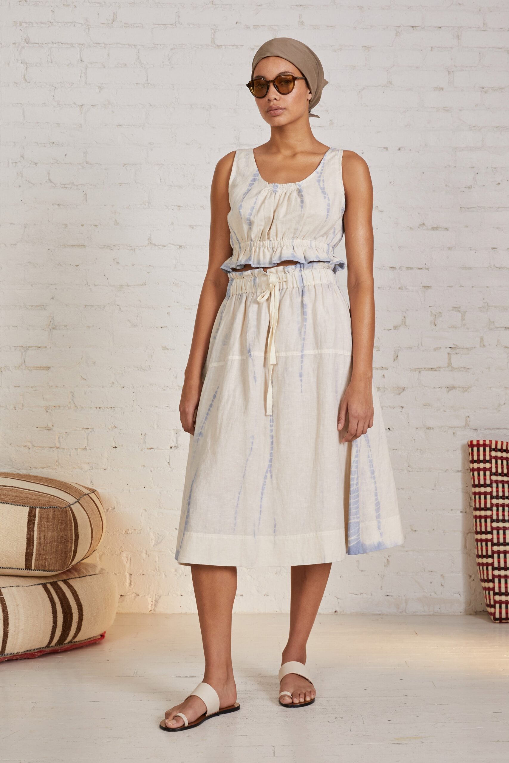 relaxed beige cotton midi dress