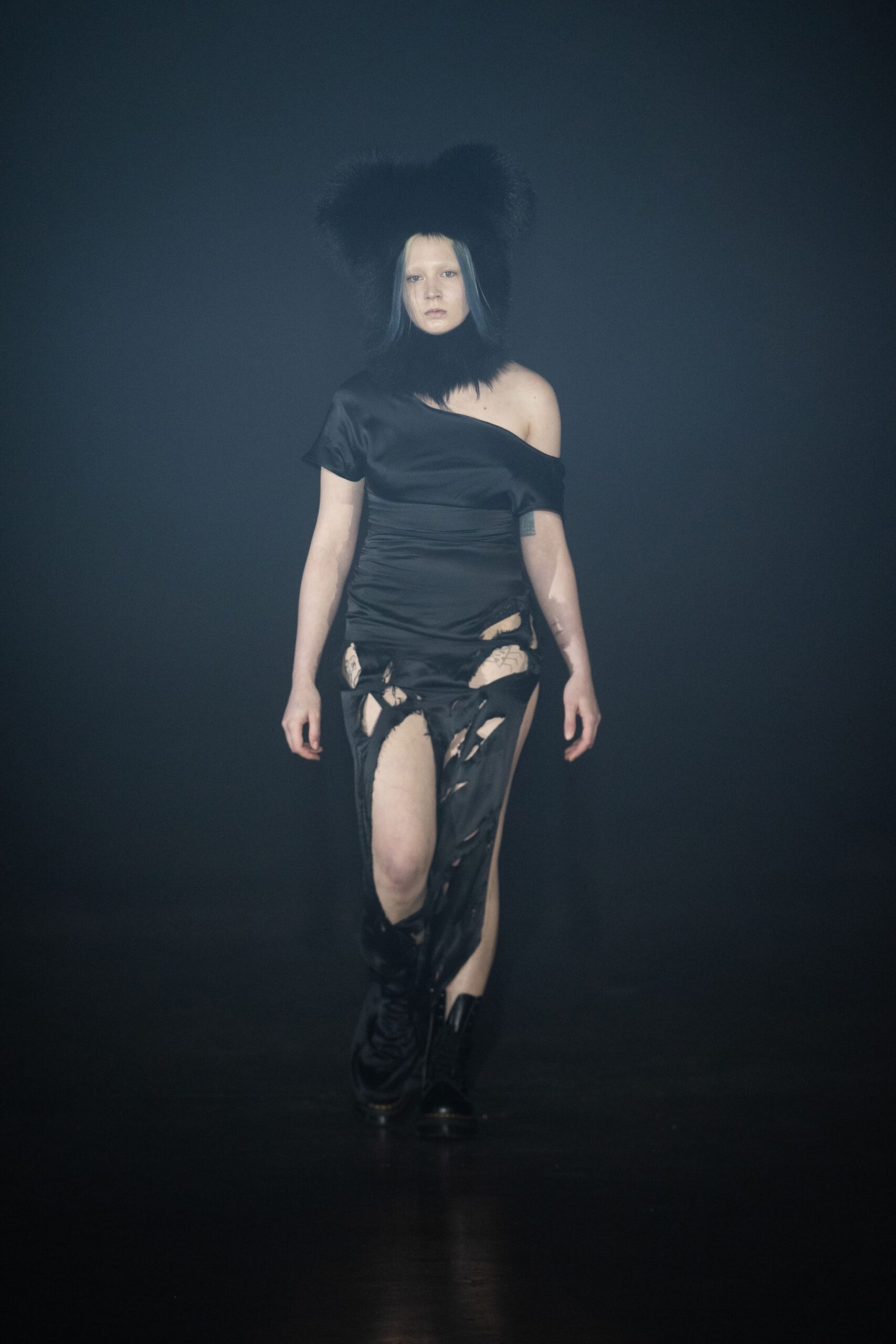 black silk asymmetric dress