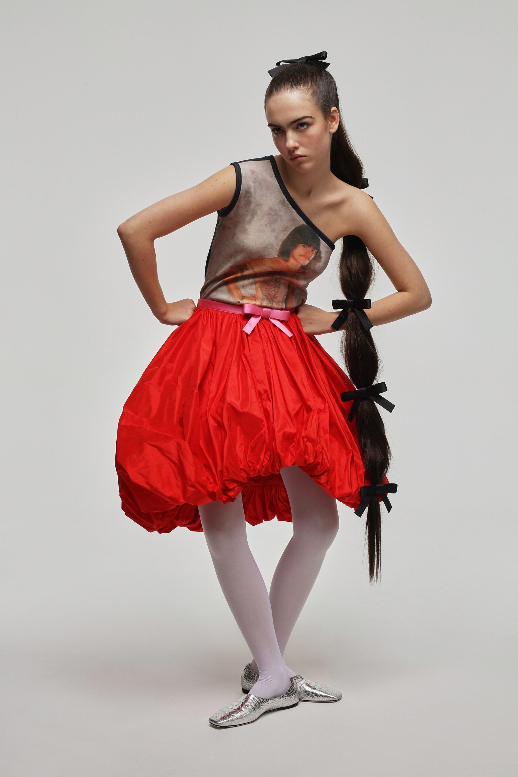 red cotton relaxed padded short skirt