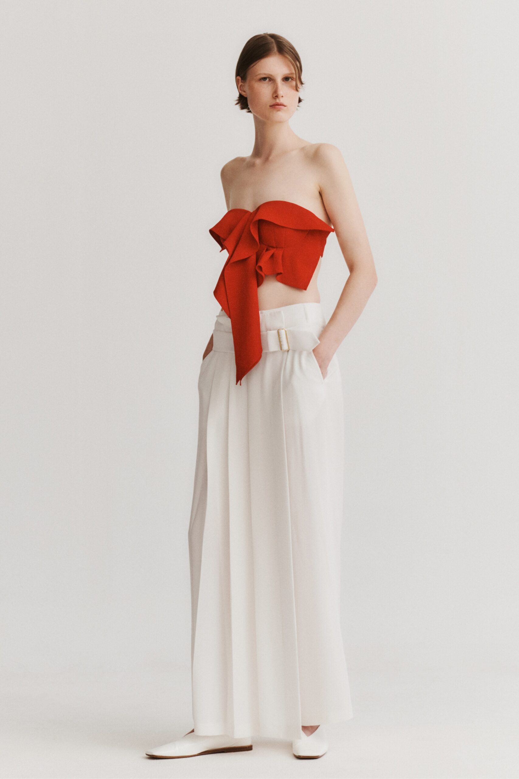 white cotton relaxed pleated maxi pants