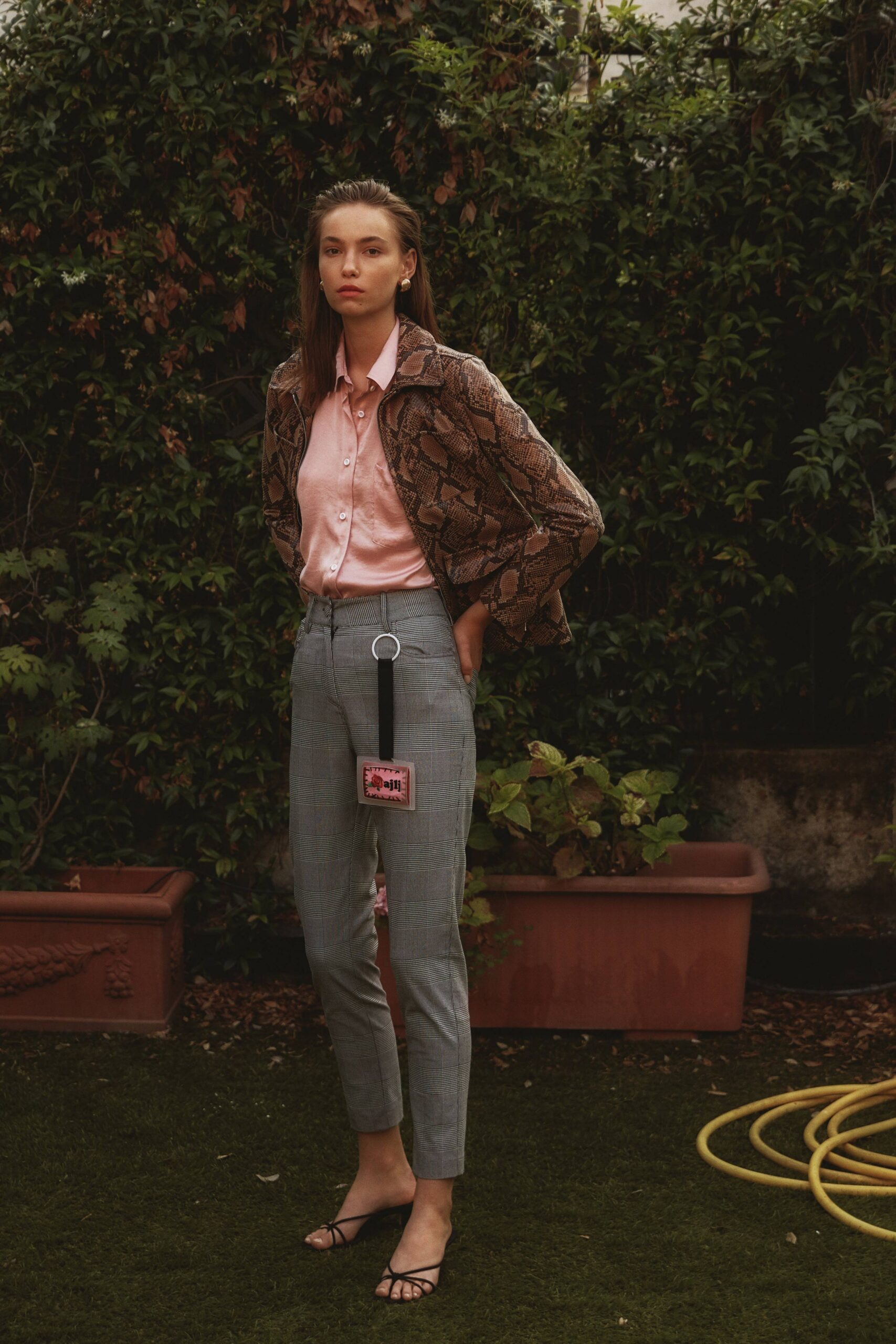 brown cotton long-sleeve collared relaxed printed jacket