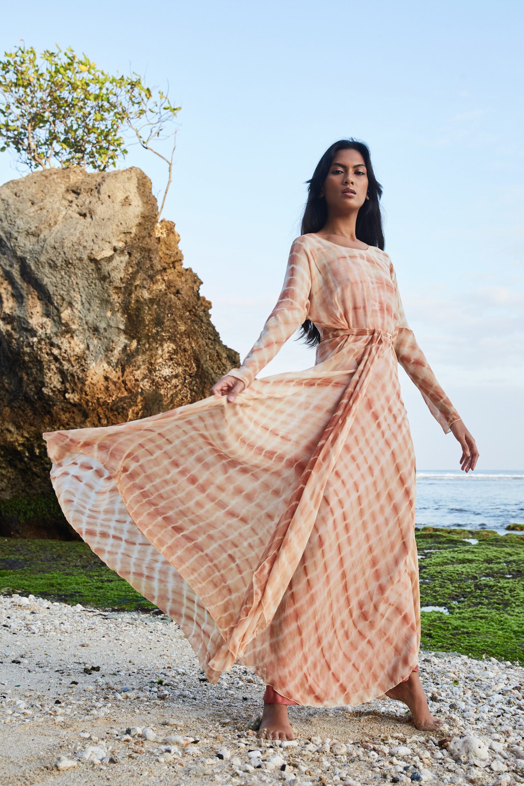 flowing peach maxi dress