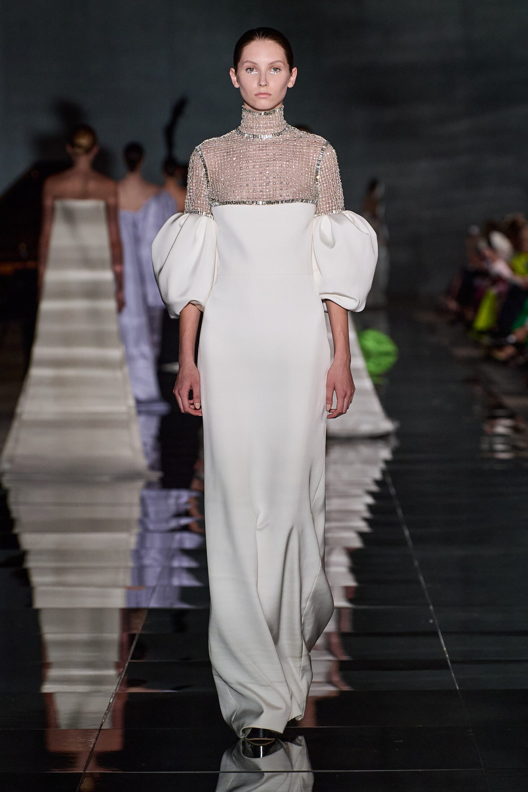 white silk fitted gown