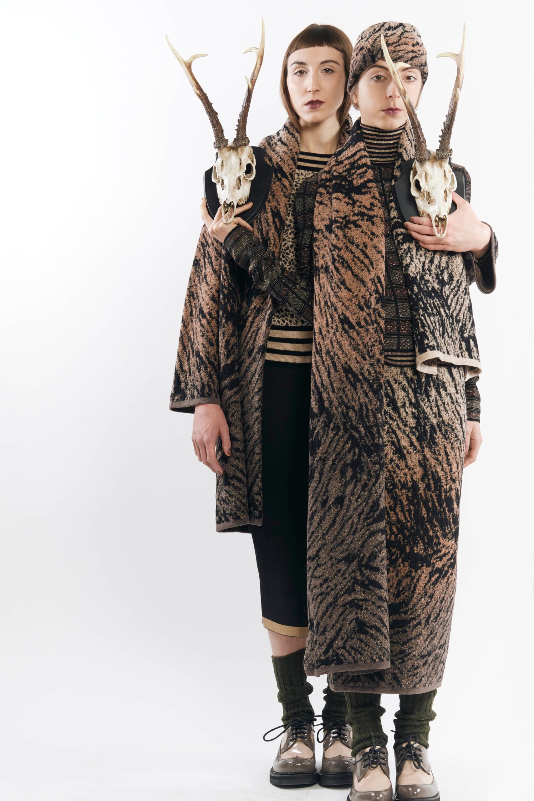 brown wool long-sleeve relaxed layered maxi coat