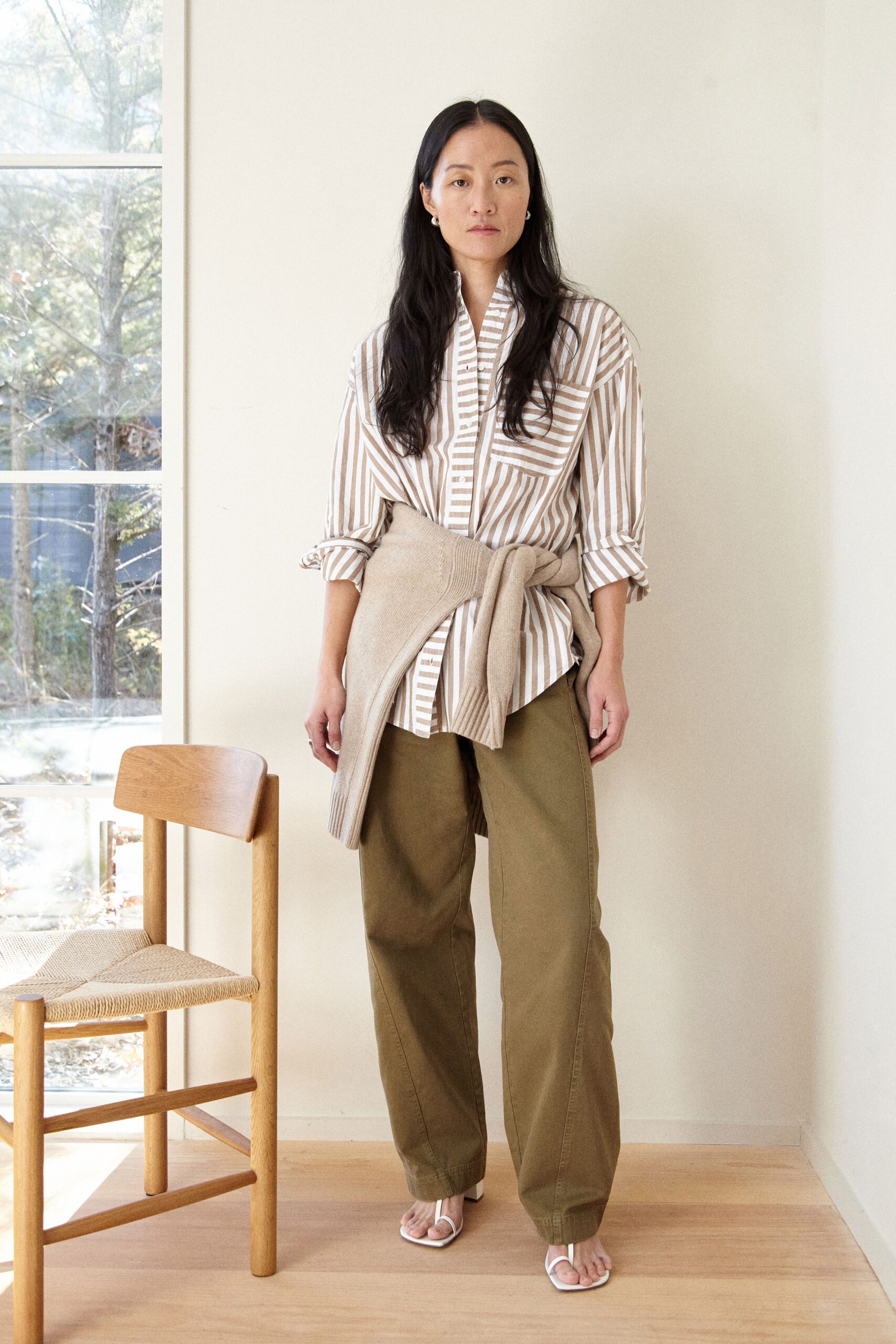 relaxed striped shirt with wide-leg pants