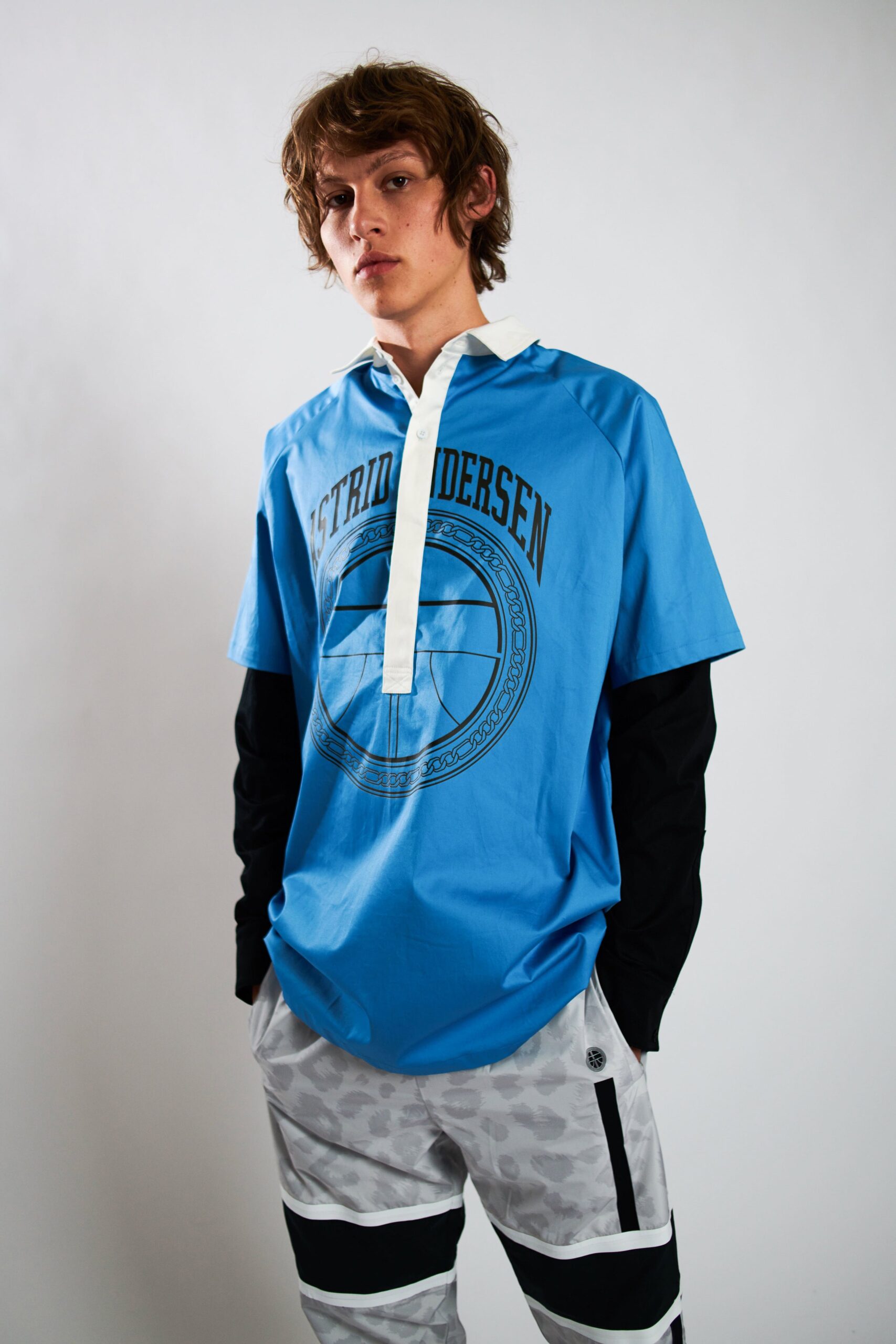 blue relaxed shirt with cargo pants