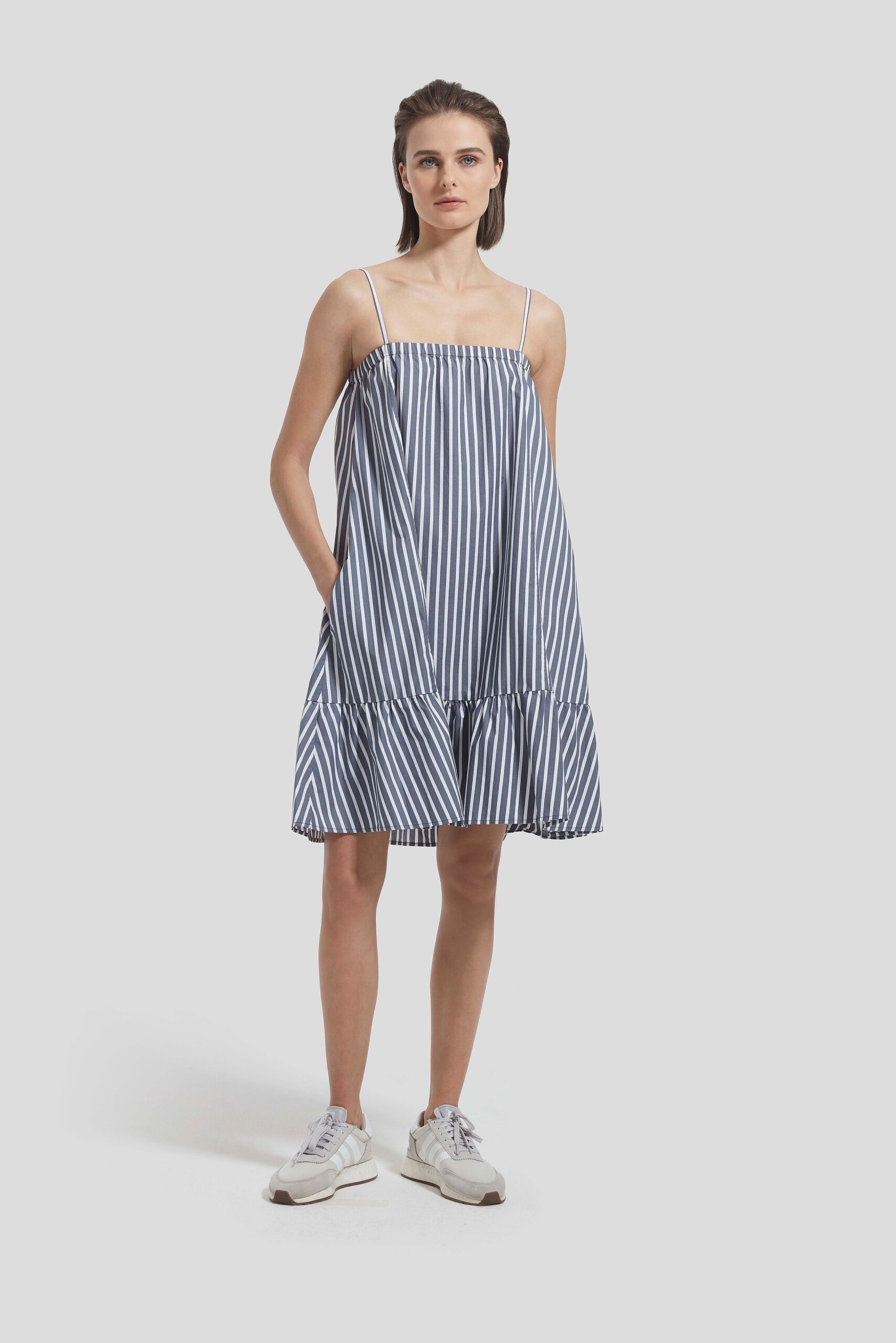 blue and white striped mini dress