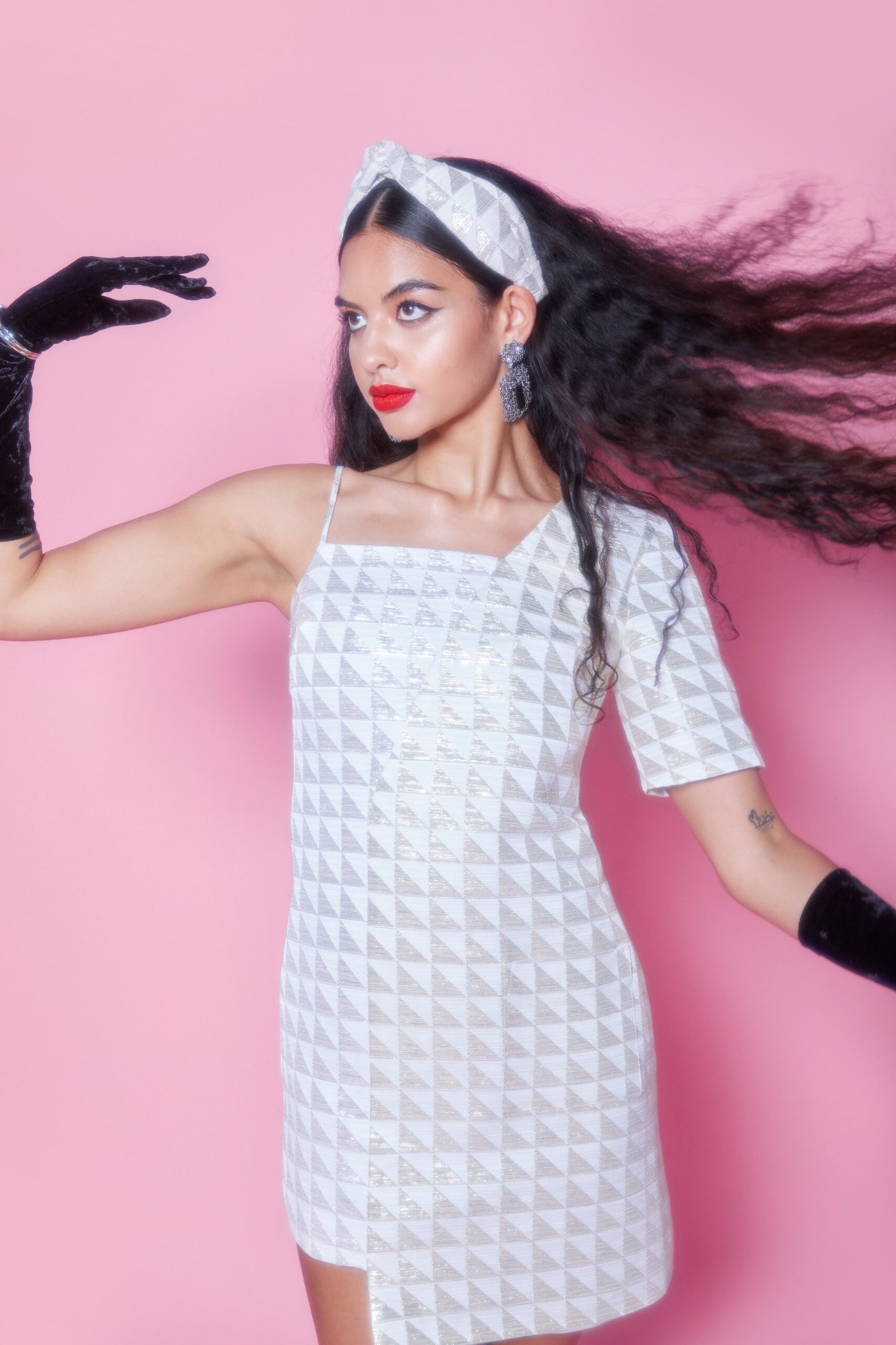 fitted white asymmetric mini-dress