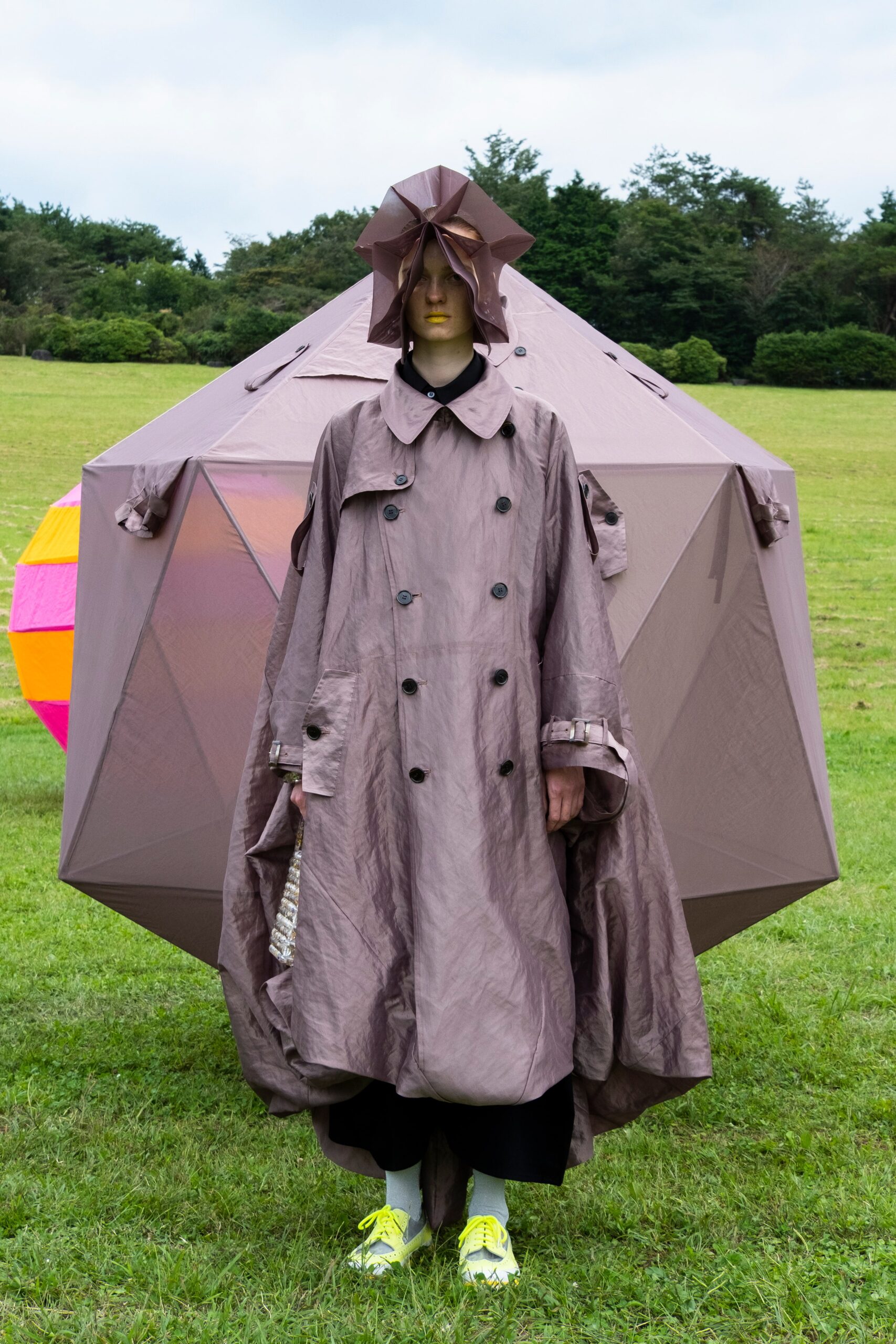 oversized brown vinyl coat