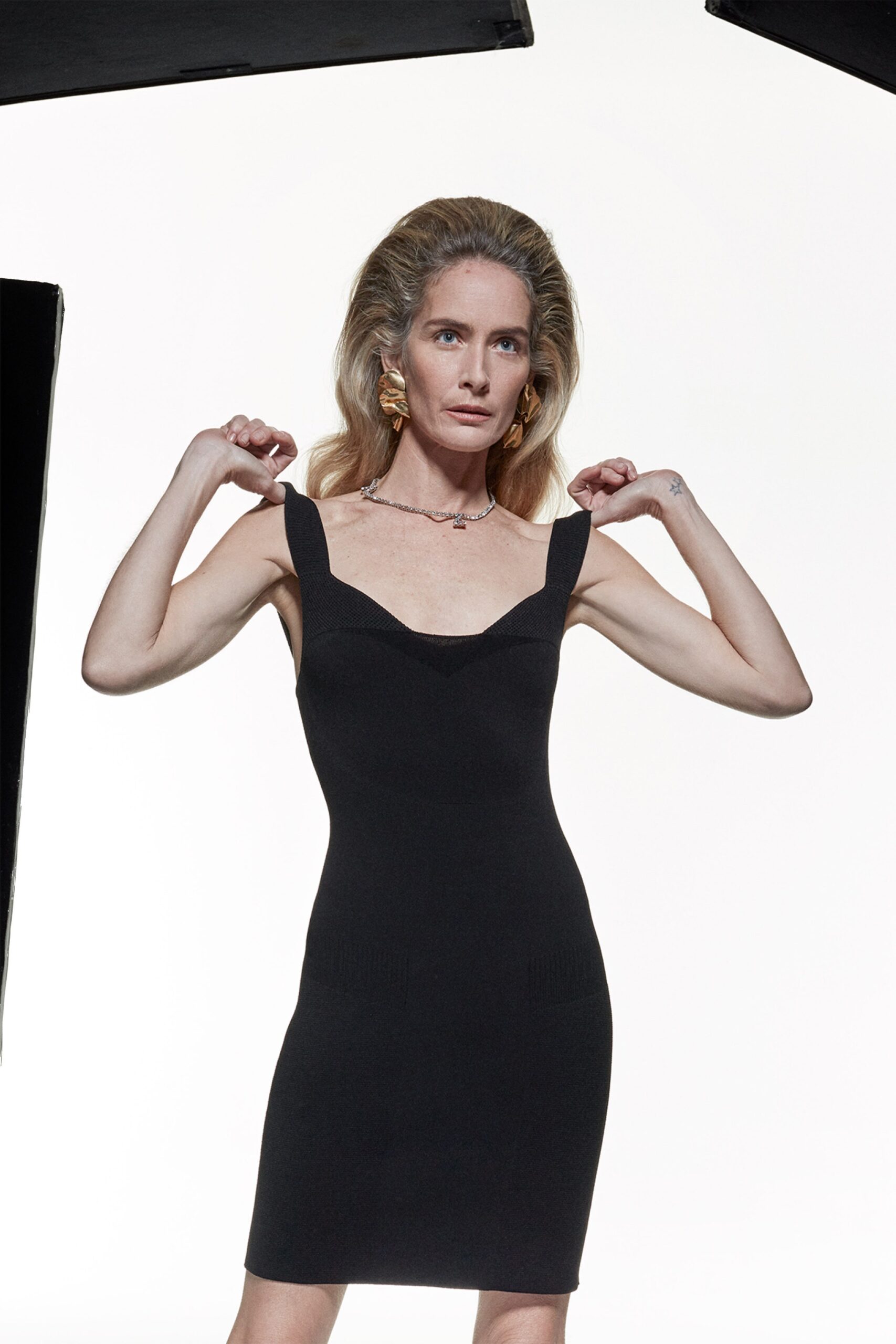 fitted black mini dress