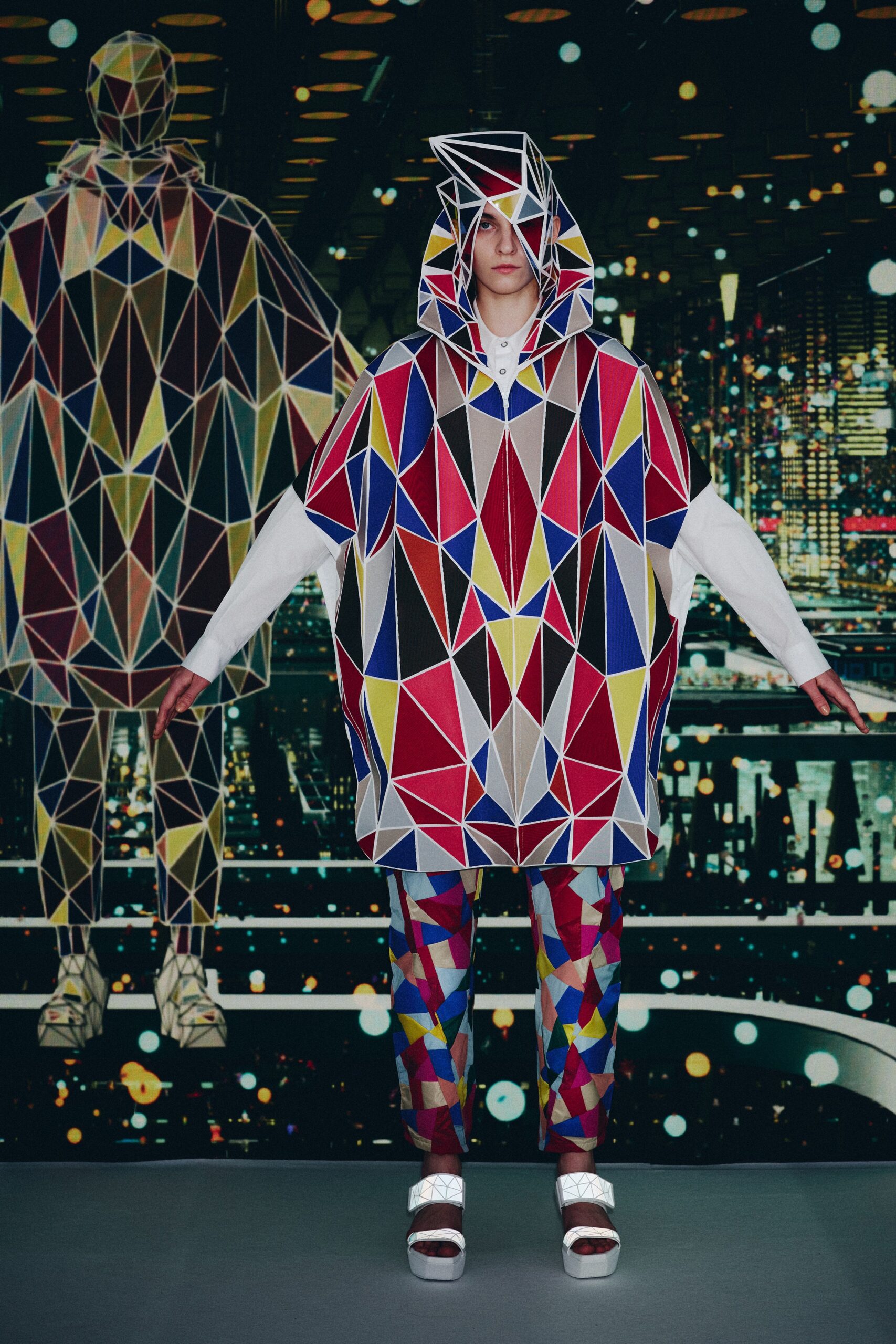 color-blocked oversized poncho