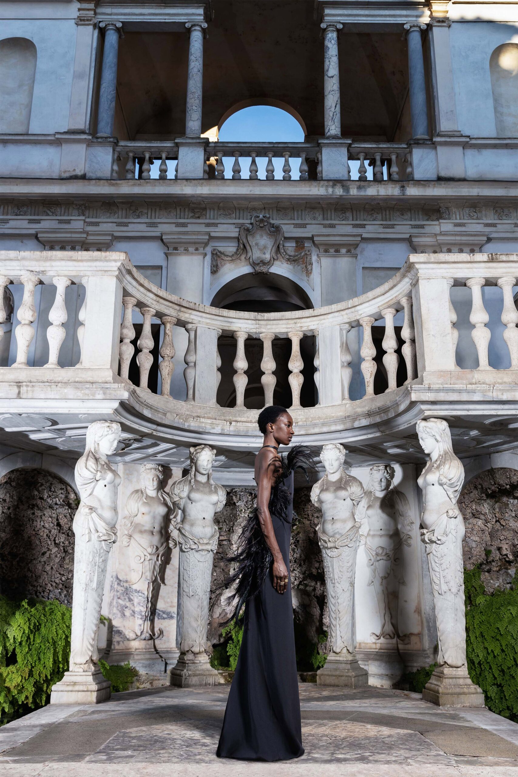 black silk sleeveless gown