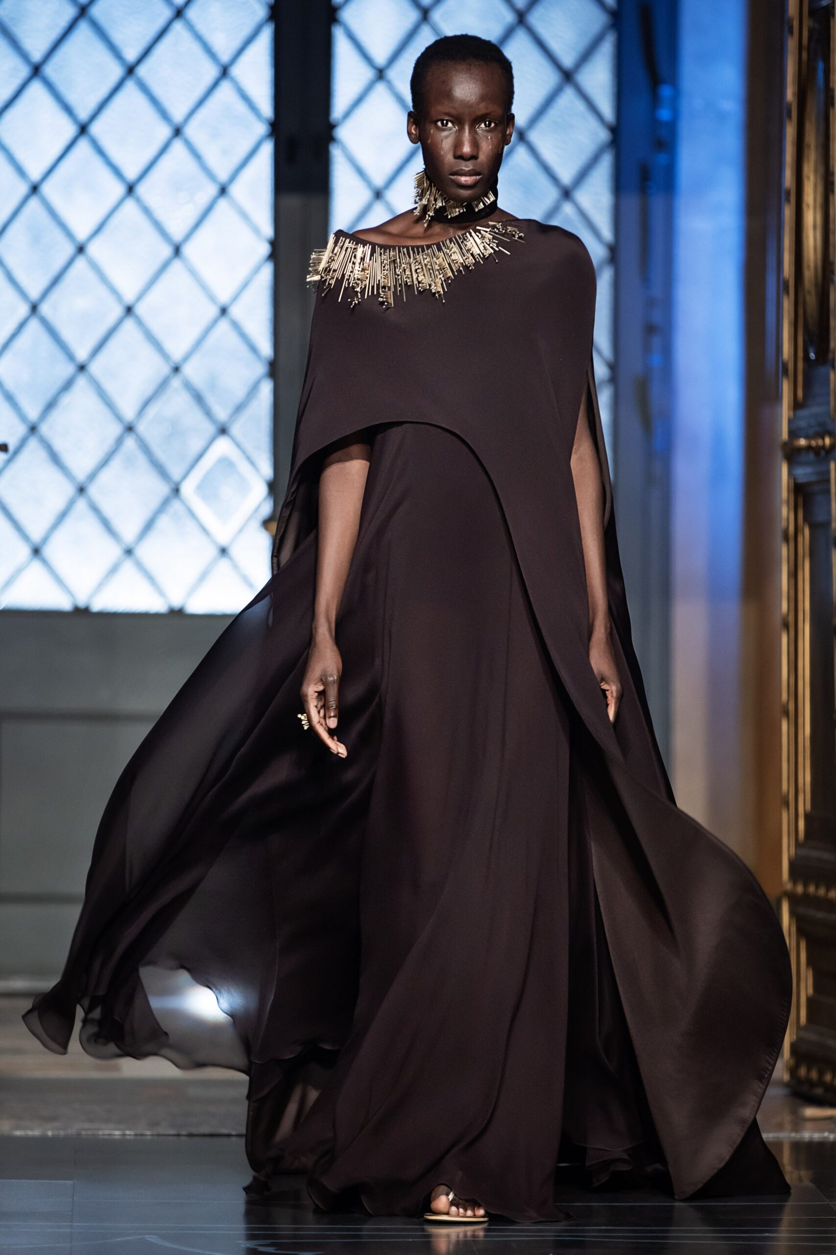 black silk sleeveless gown